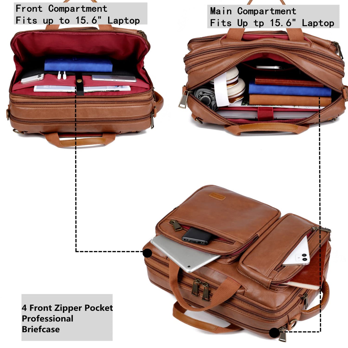 Vegan Leather Laptop Backpack Briefcase Hybrid 15.6 Inch Laptop Travel Backpack Hiking College Backpack for Men BC-04 (Brown)