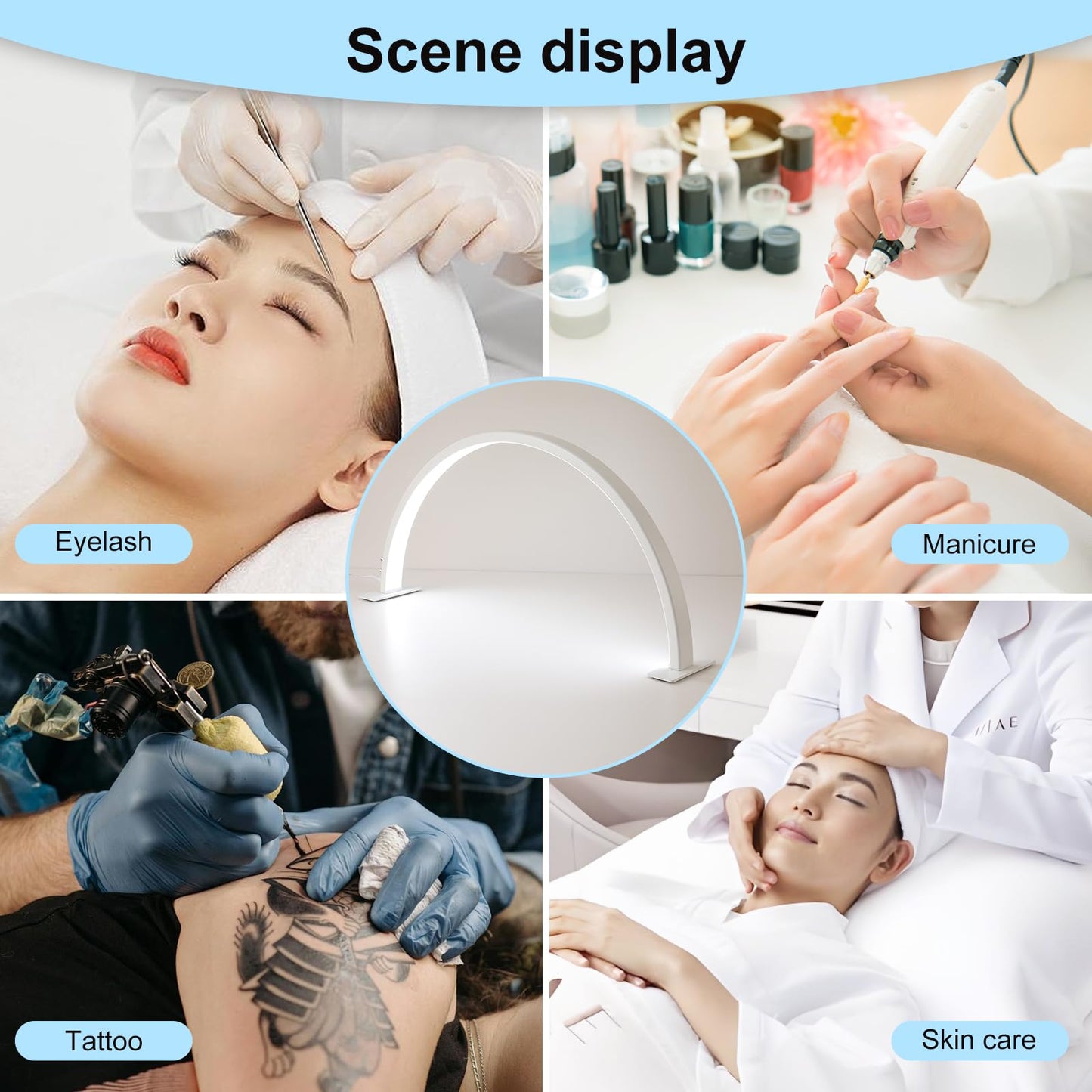 eccuslon Half Moon Light for Nail Desk, 29" 50W Professional LED Light with 3 Color Temperatures & Dimmer, Multi-Purpose Lighting for Eyelash Extensions, Nail Art, Tattoos, Reading (Black)