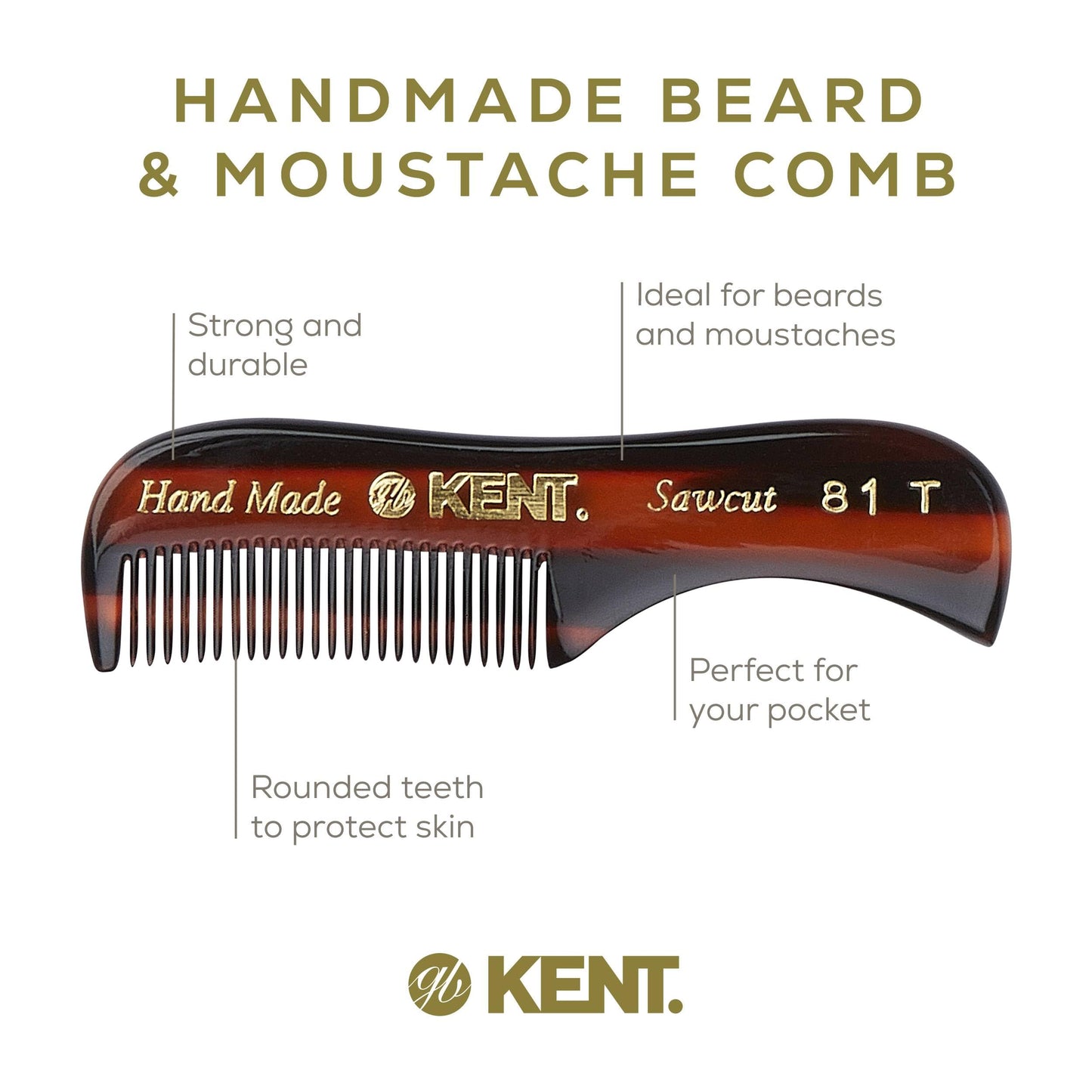 Kent Boar Bristle Beard Brush, Sawcut Comb & Fine Tooth Comb - Grooming & Trimming Kit for Men