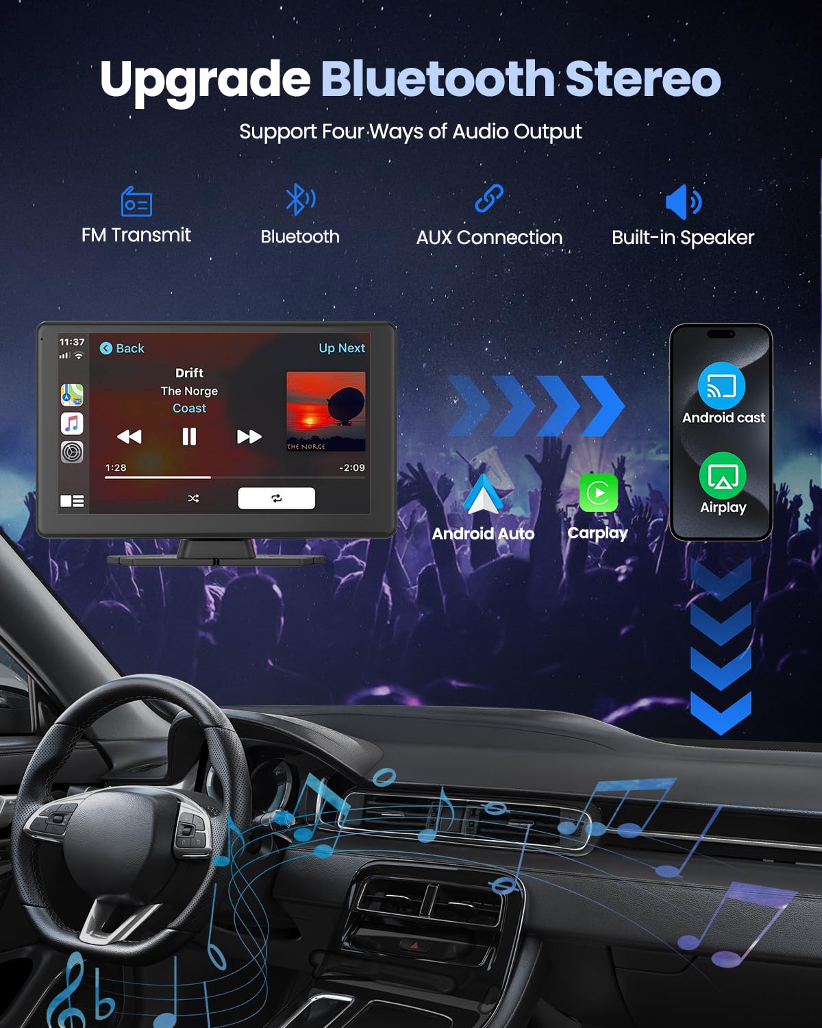 VyKure Portable Carplay Screen for Car 5K Dash Cam, 9" Wireless CarPlay & Android Auto Car Audio Receivers with 1080p Backup Camera, Bluetooth/GPS Navigation/Voice Control/Mirror Link (Black)