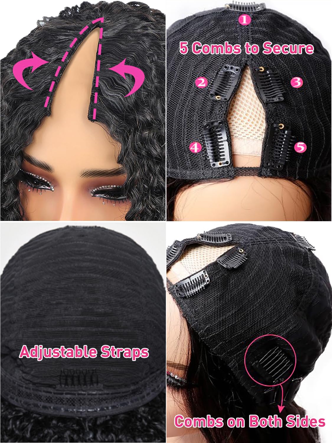 Vanmast Curly V Part Wig Human Hair Wigs for Black Women No Leave Out Upgrade U Part Kinky Curly Wig 180% Density Glueless V Shape Wig Beginner Friendly No Glue No Sew In Natural Color 20 inch