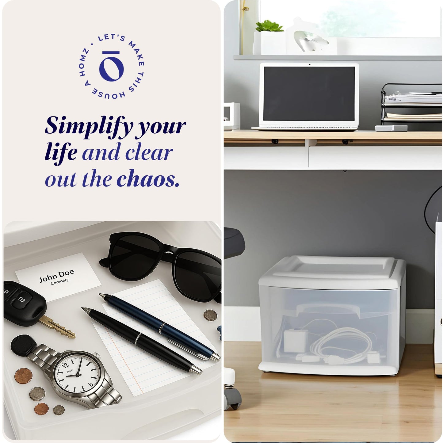 HOMZ 2-Pack 1-Drawer Storage Cart, Clear Plastic Container, 14.25" Wide Medium, White Frame - Organizing Drawer Containers for Home, Bathroom, Bedroom, Office, and Classroom
