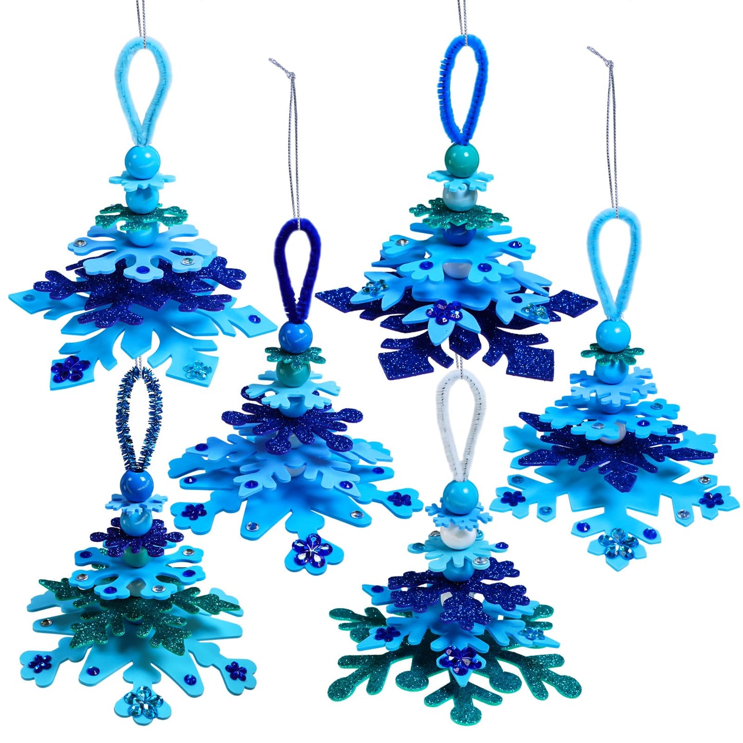 Winlyn 24 Sets Holiday Craft Kits 3D Snowflake Christmas Tree Ornament Art Sets