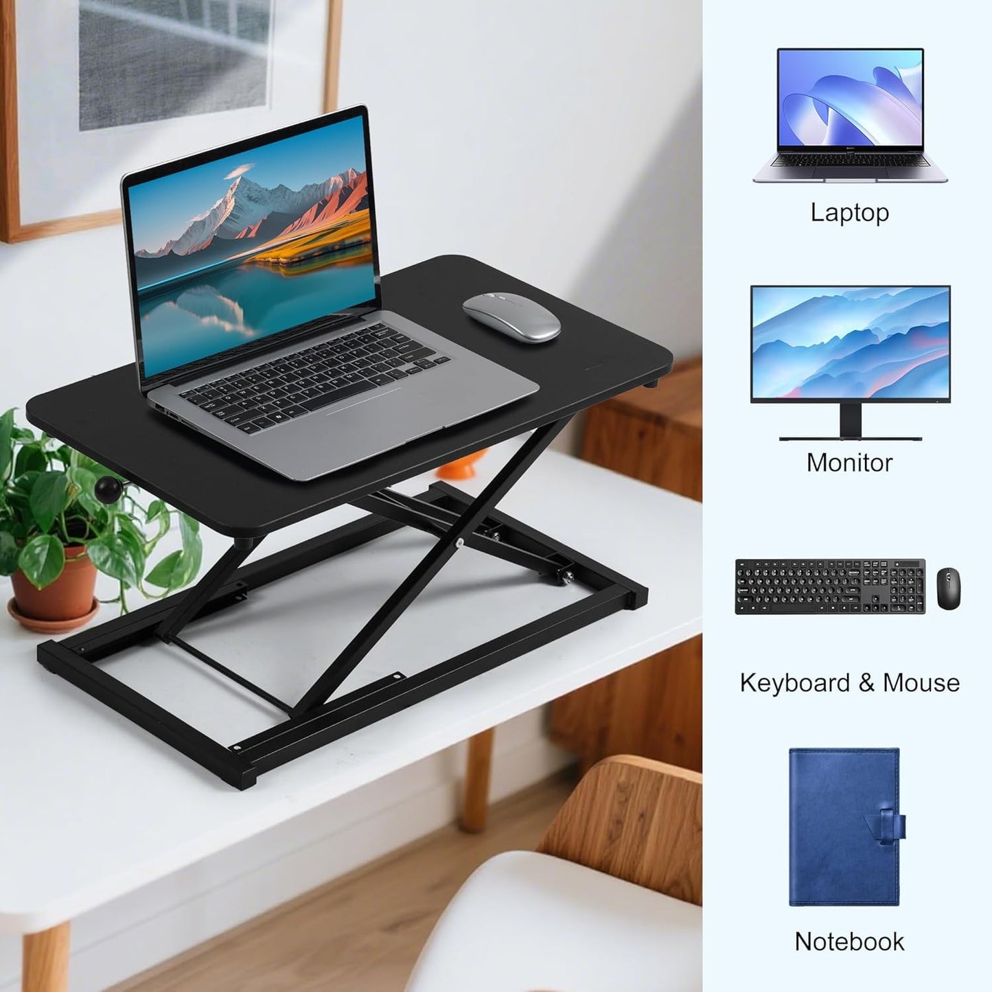 Height Adjustable Standing Desk Converter,Computer Keyboard Stand for Desktop,Keyboard Riser for Stand Up Desk Riser,Computer Workstations for Laptop and Single Monitor Office Use,Size 23.6 Inch