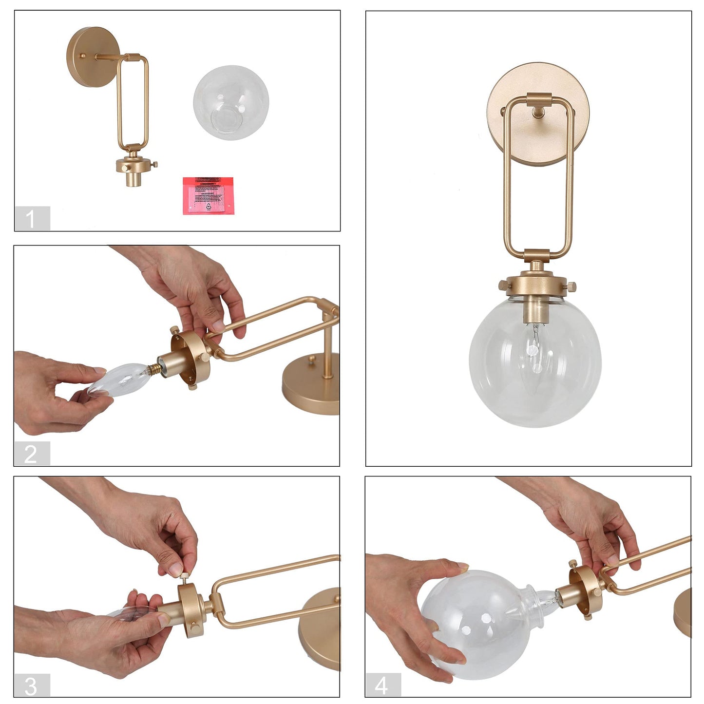 Wall Sconces, God Globe Sconces Wall Lighting, 1-Light Gold Vanity Light with Clear Glass Shade for Hallway & Kitchen, 5’’ L x 10’’ W x 14.5’’ H