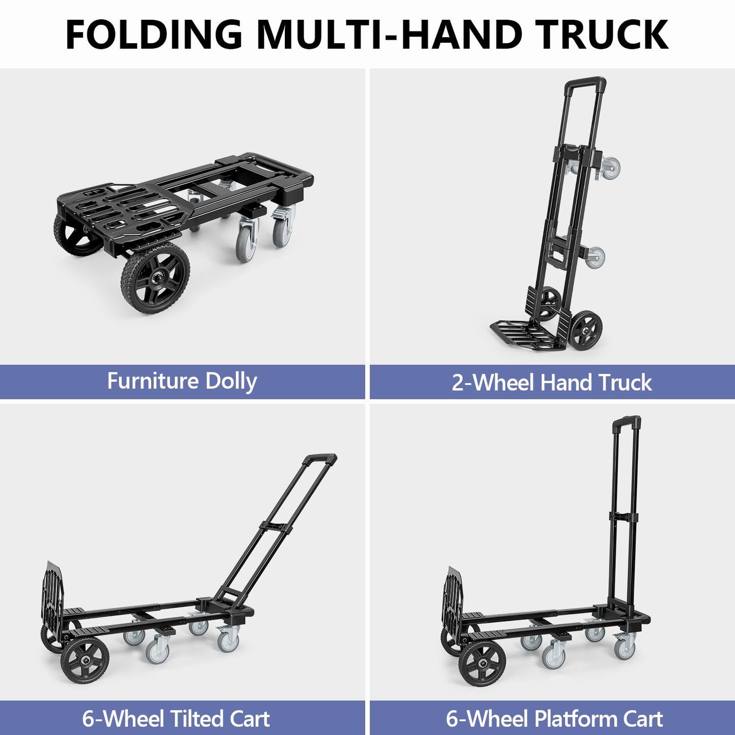 KEDSUM 3-in-1 Folding Hand Truck, 600LBS Heavy Duty Dolly Cart with Wheels, Six Wheels and Two Wheels Convertible Dolly Cart for Office,Home Moving, Simple Conversion
