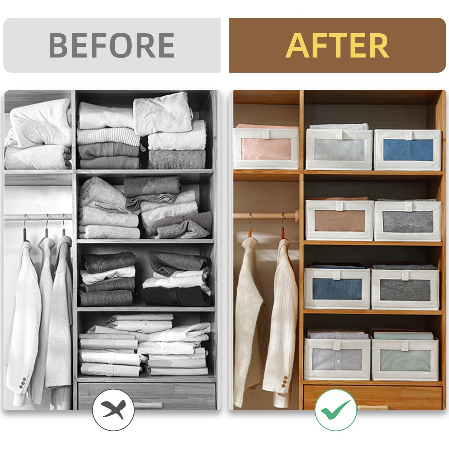 Linen Closet Organizers And Storage, 12 Pack Closet Storage Bins Linen Closet Baskets for Closet Organization Foldable Closet Organizer Bins with Clear Window For Organizing Clothing, Jeans, Shelves