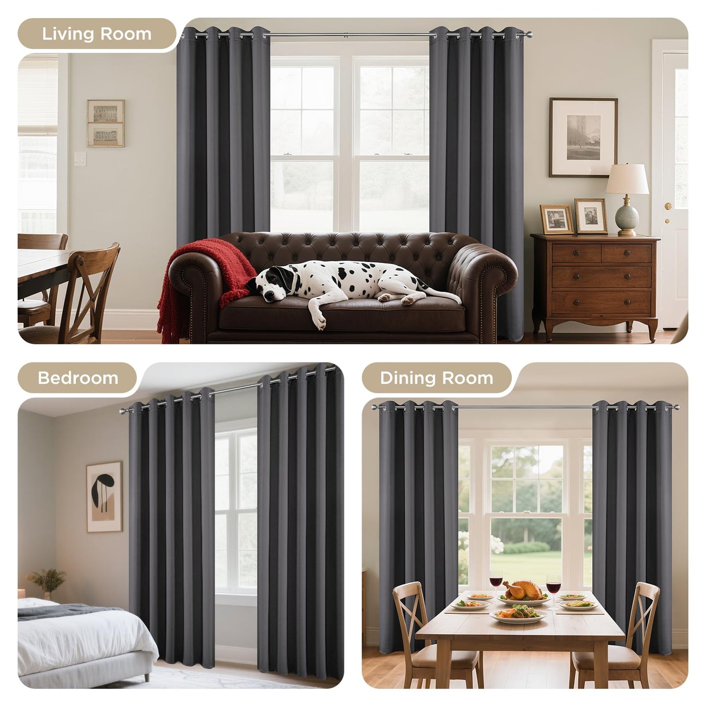 Joydeco Extra Long Curtains, Blackout Curtains 108 Inches Long 2 Panels Set, 108 Inch Curtains, Room Darkening Grommet Darpes for Living Room Bedroom Window (W52 x L108 Inch, Dark Grey)