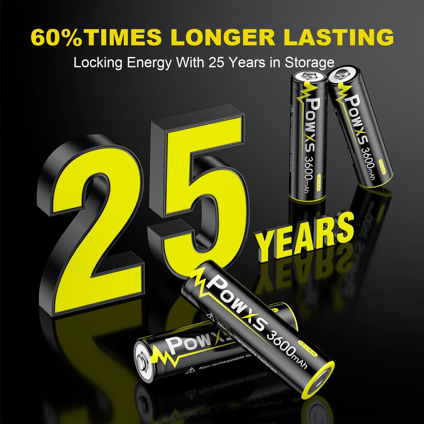 POWXS AA Lithium Batteries 24 Pack, 1.5V 3600mAh Ultra-Long Lasting Batteries - 25-Year Shelf Life, Eco-Friendly, Safe & Leak-Proof【Non-Rechargeable】