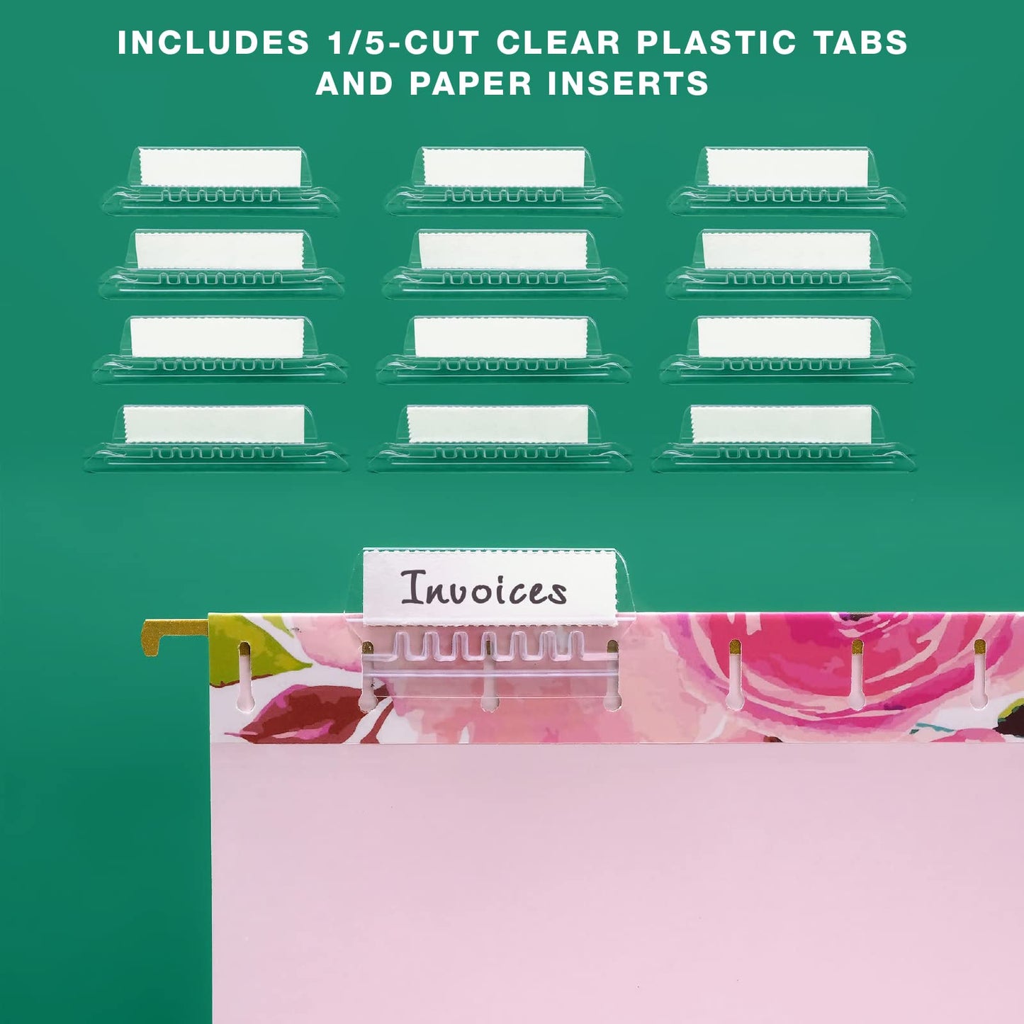 Global Printed Products Deluxe Designer Hanging File Folder Kit, Includes Metal Hanging Basket, 12 Hanging Folders, 24 File Folders, 1/3 Cut Tab, Assorted Positions, Letter Size (Floral)