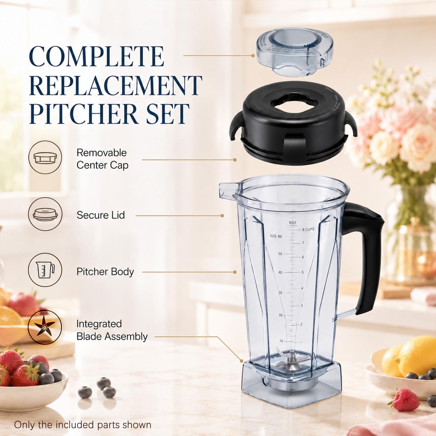 Nikkar Blender Pitcher 64oz Replacement Pitcher Compatible with 5200 6300 5000 VM0101 VM0102 VM0103 VM0197 6000 Classic/Explorian/Commercial Blender Cup
