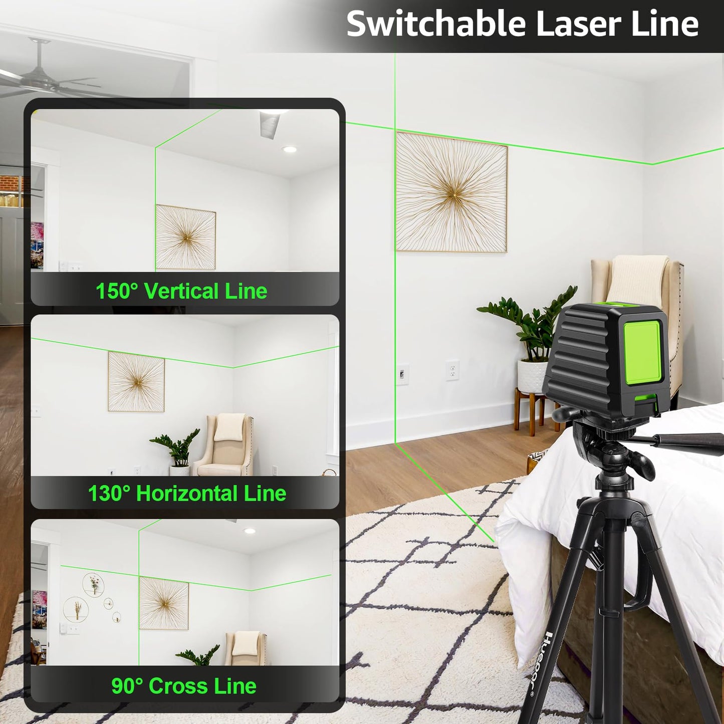 Huepar Box-1G Laser Level Self-Leveling, 150ft Outdoor Green Cross Line with Pulse Mode, 150° Vertical Lines, Magnetic Base & Battery Included – High Precision for DIY and Professional Use