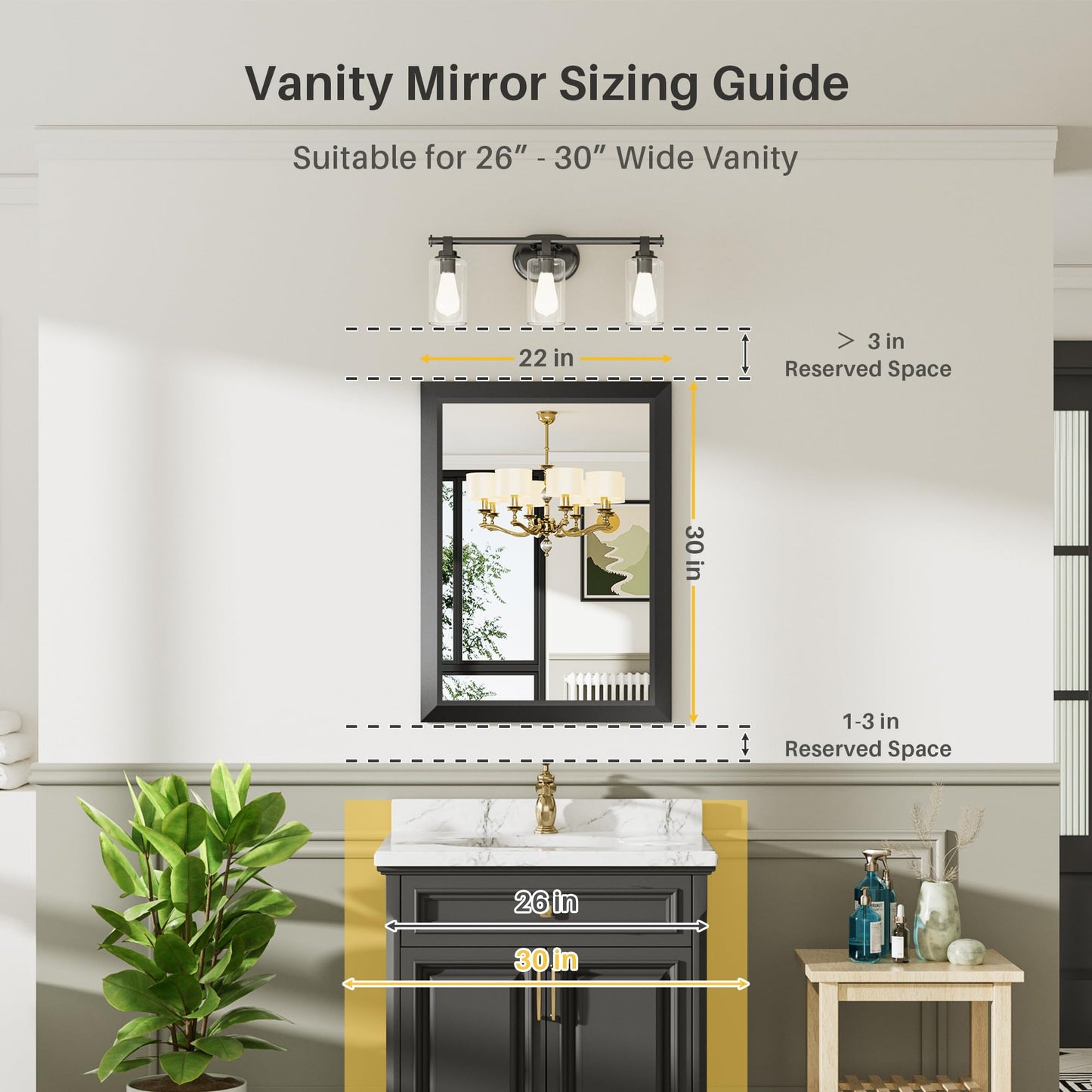 Briivue 22x30 Inch Black Bathroom Mirror for Wall, Thick Metal Framed Rectangle Mirrors for Over Sink, Bedroom, Living Room, Entryway, Anti-Rust, HD Tempered Glass