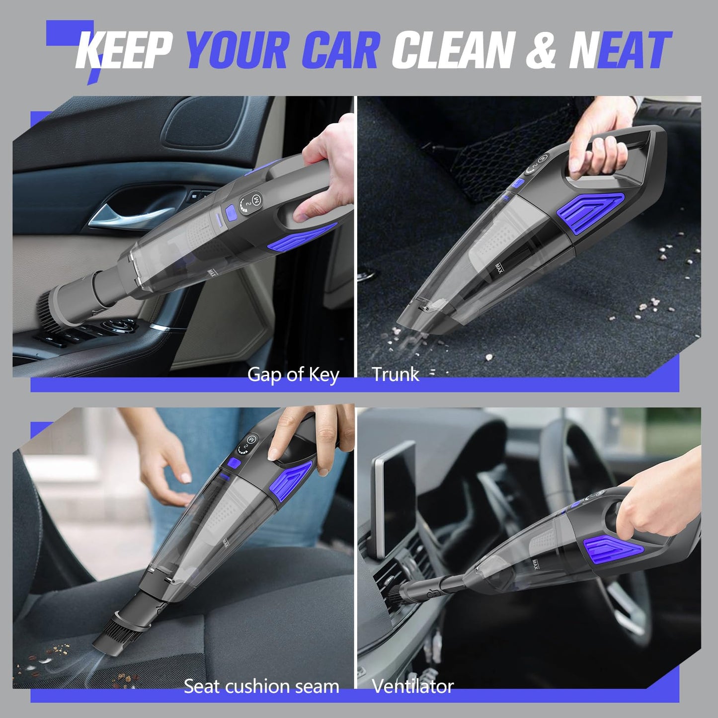 ATONEP Handheld Vacuum Cordless Cleaner,Powerful Portable and Dust Buster Hand Vcauum Rechargeable with Large-Capacity Battery for CarPetOfficeHome (Dark Blue)
