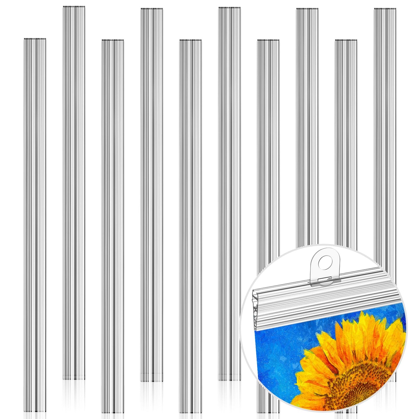 ReliThick 10 Pcs 48 Inch Poster Hanger Frame Hanging Rails for Posters Clips Signs Maps Picture Holder Plastic Tapestry Banner Art Wall Display(Clear)