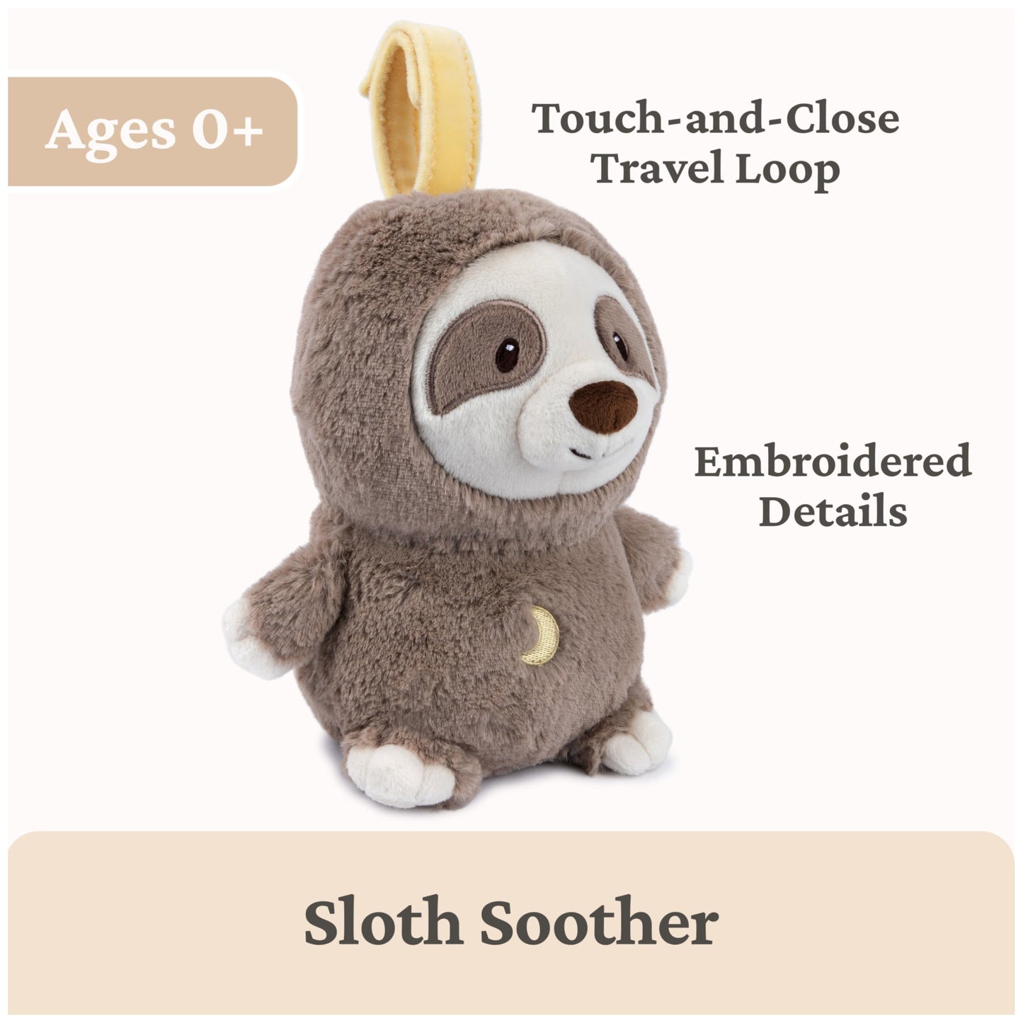 Baby GUND Lil’ Luvs On The Go Sloth Soother for Babies and Newborns, Plush Sloth Stuffed Animal Sound Toy, Brown/Cream, 6”