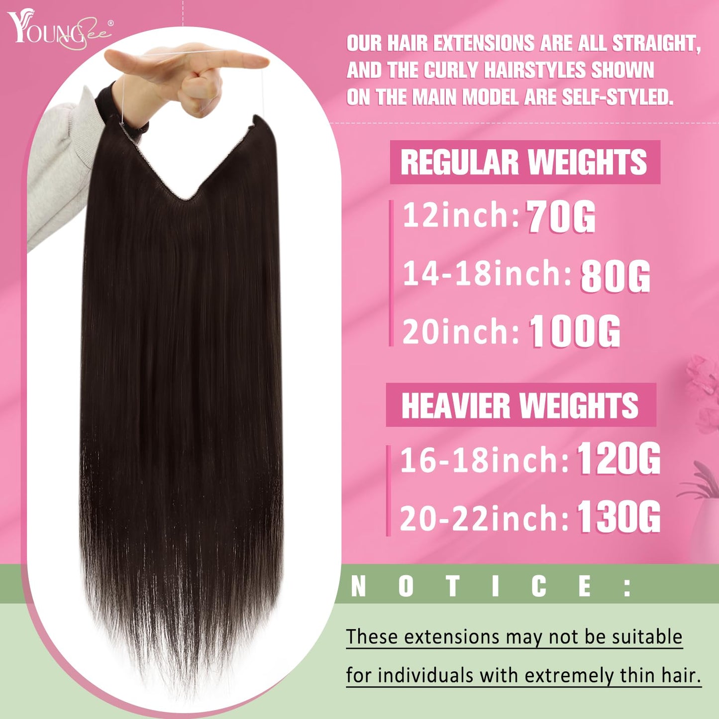 YoungSee Wire Human Hair Extensions Brown Wire Hair Extensions Real Human Hair Brown Wire Hair Extensions Human Hair Darkest Brown Hair Extensions for Women Easy-to-wear Human Hair Extension 100G 20In