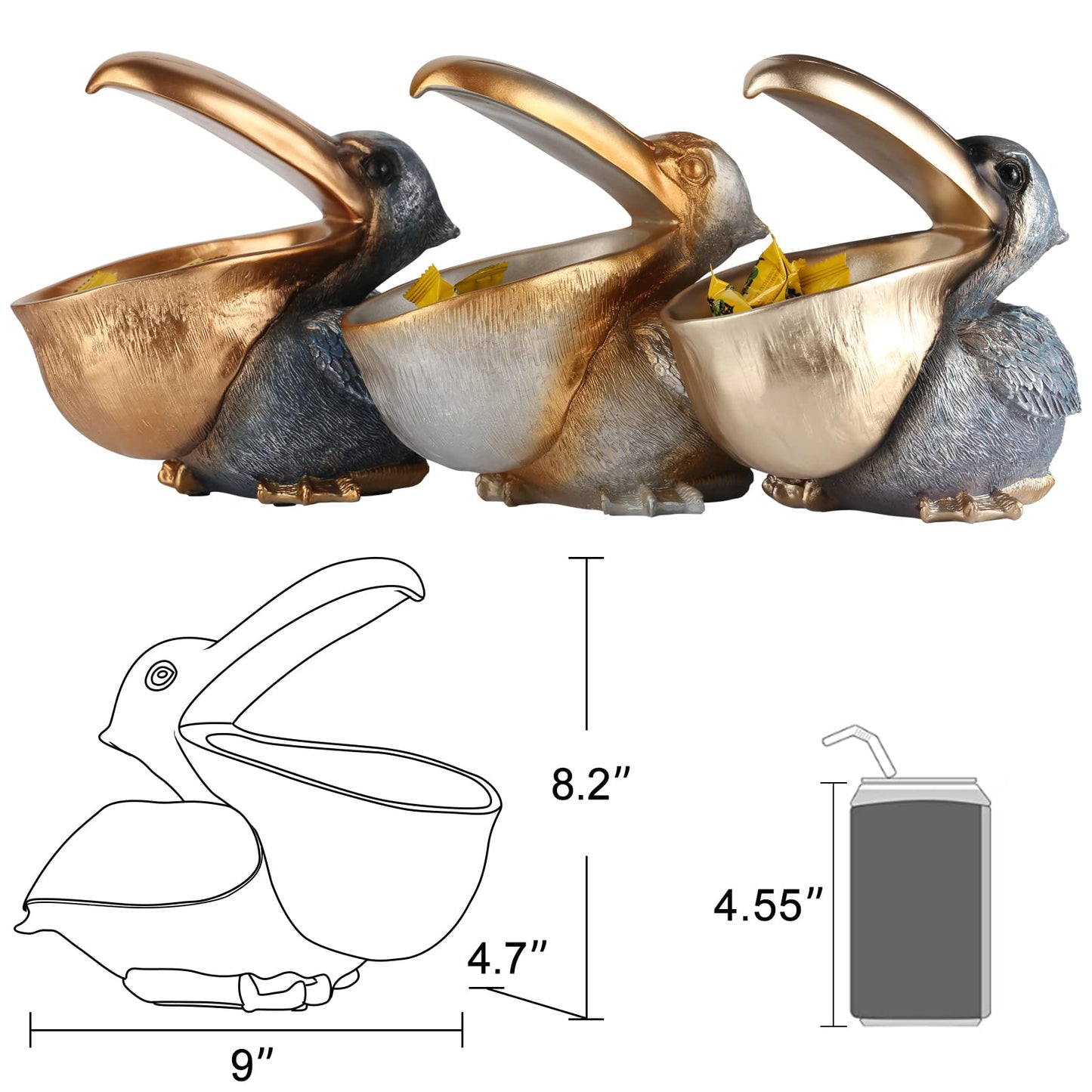 PlivBloom Pelican Key Holder Statues,Fun Animal Hippo Candy Dish,Candy Dish for Office Desk Unique,Modern Key Holder for Pelican Figurine,Suitability Desk candy bowl and Entry Table Decor Items(Silver