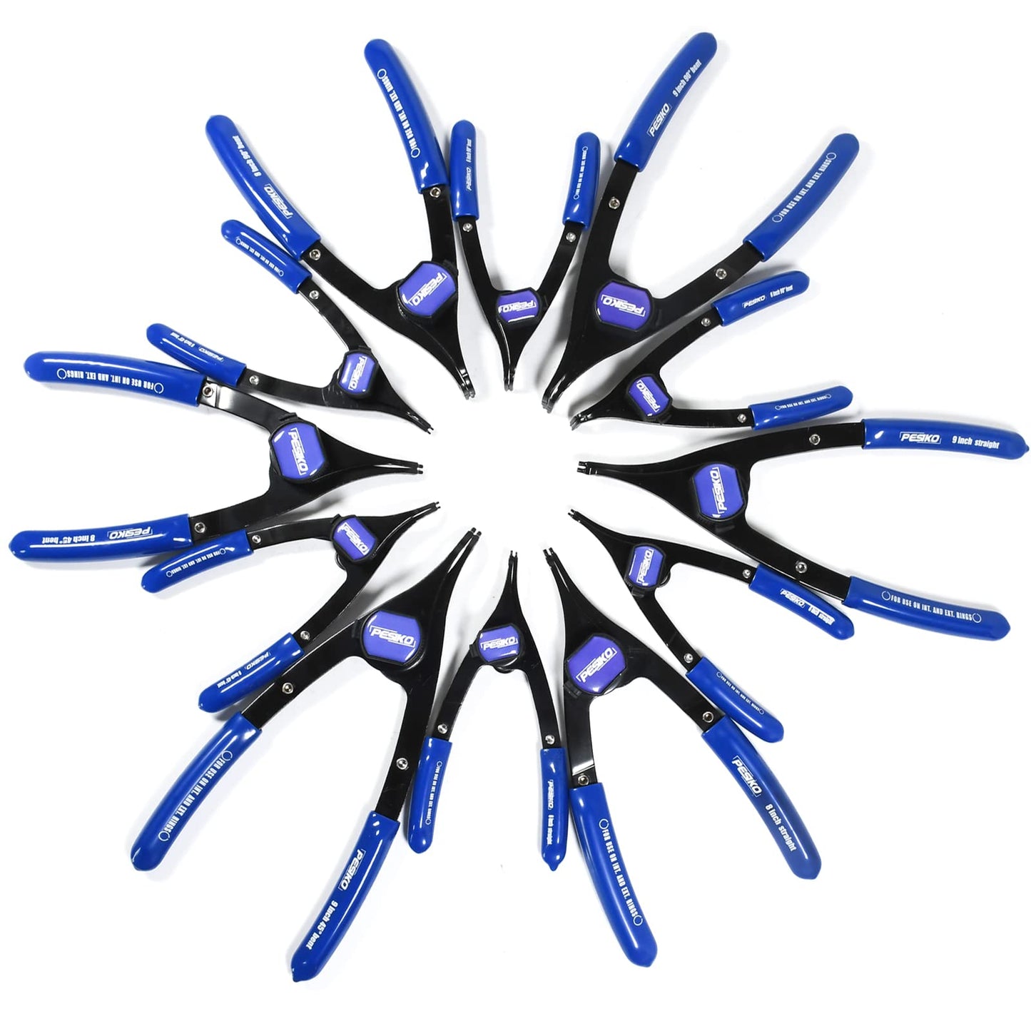 PESIKO 12-Piece Snap Ring Pliers Set Heavy Duty, Internal External Convertible Fixed Tip Snap Ring Pliers 0.038in 0.047in 0.070in 0.090in