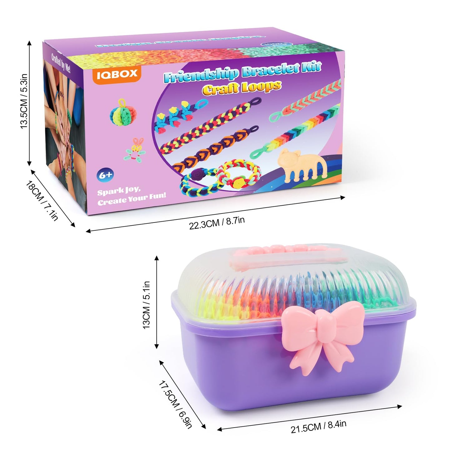 IQBOX Bracelet Making Kit Arts and Crafts for Girls Ages 8-12, Weaving Loom Rainbow Bands DIY Toys Birthday Gifts for Kids 6 7 9 10 11 13 Year Old, 1000+ Elastic Cloth Rubber Band Fabric Loops