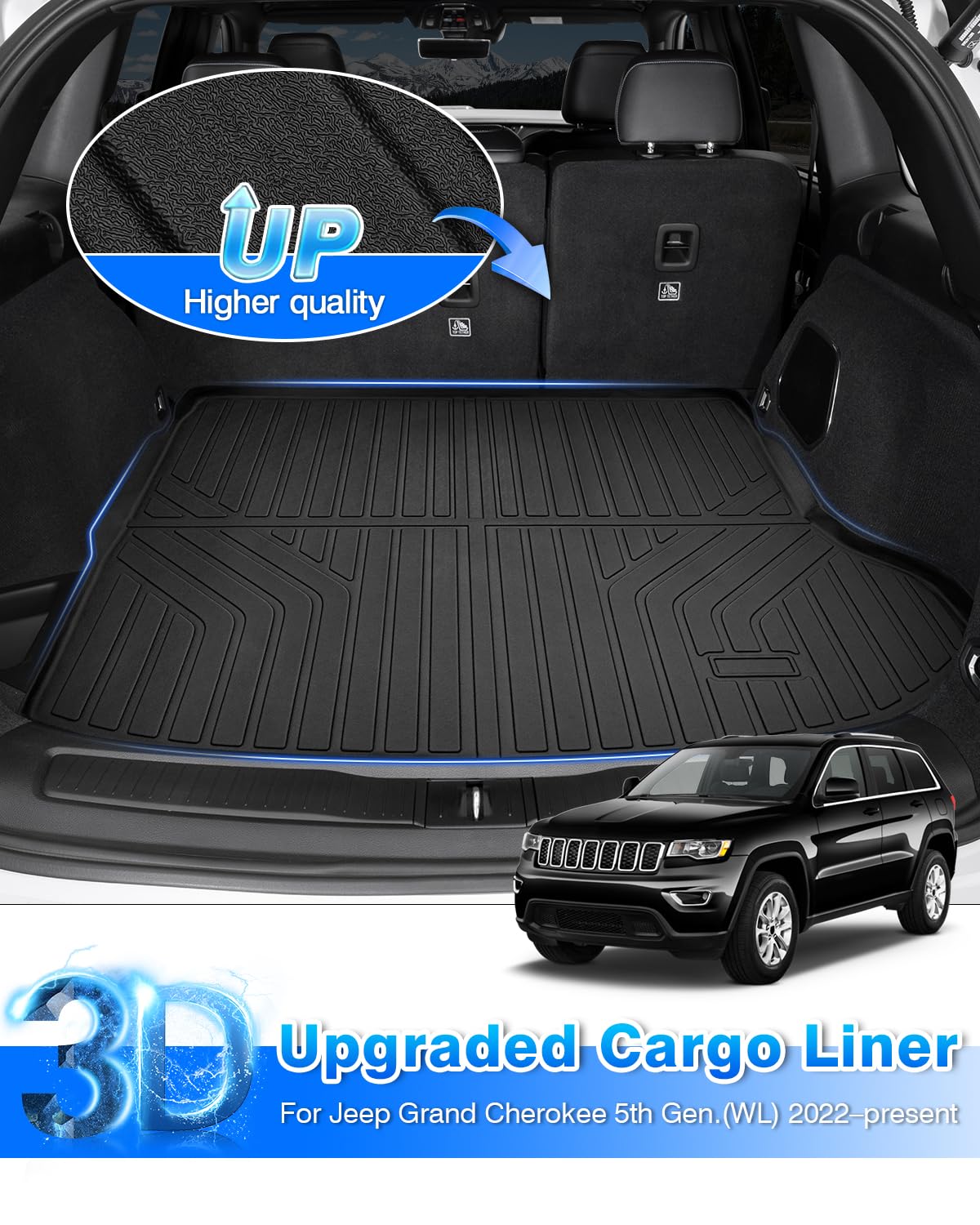 Cartist Cargo Liner - Trunk Mat for Jeep Grand Cherokee 2022-2026 5 Seater Only (NOT for WK or Grand Cherokee L), All Weather Cargo Mat for Cherokee Accessories, Heavy Duty Car Mats, Car Accessories