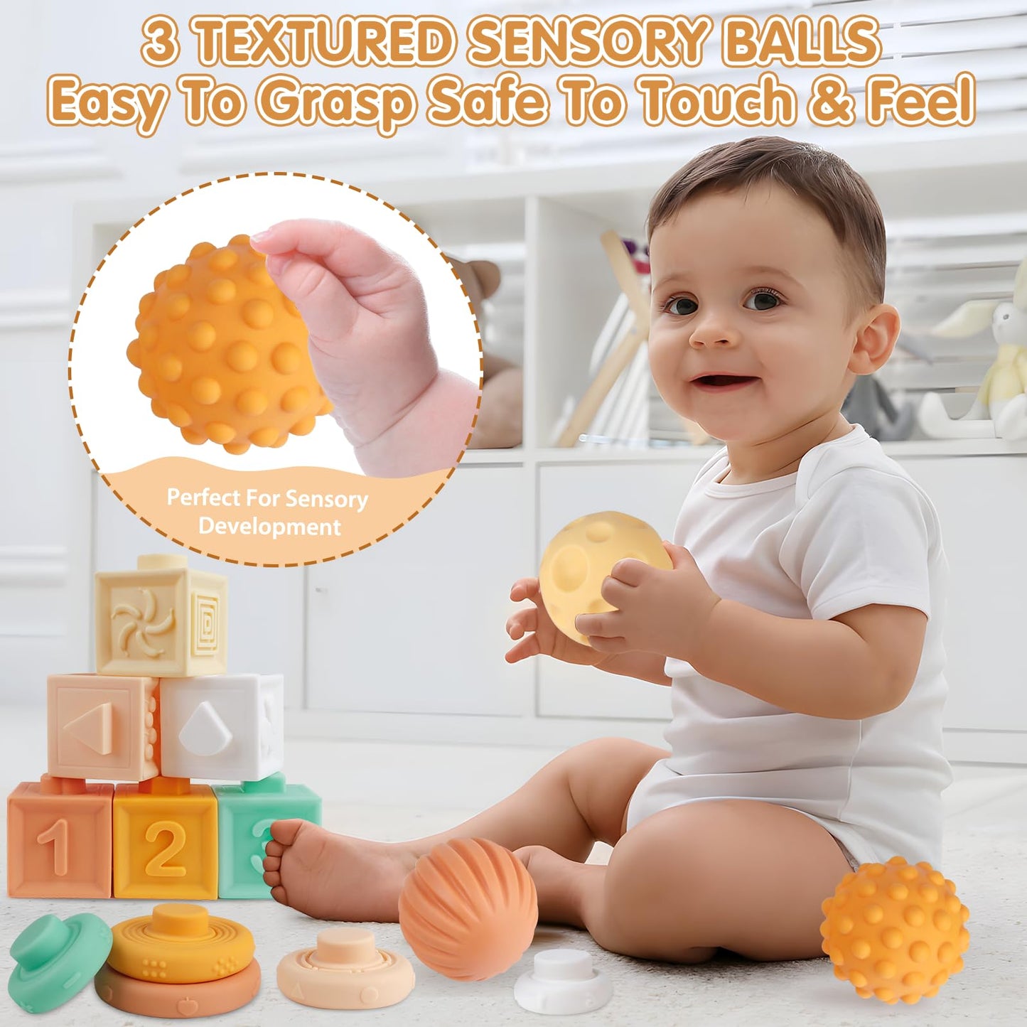 Montessori Toys 6 in 1 Musical Instruments for Toddler Stacking Blocks Development Learning Educational Toy with Wooden Xylophone Baby Birthday Gift