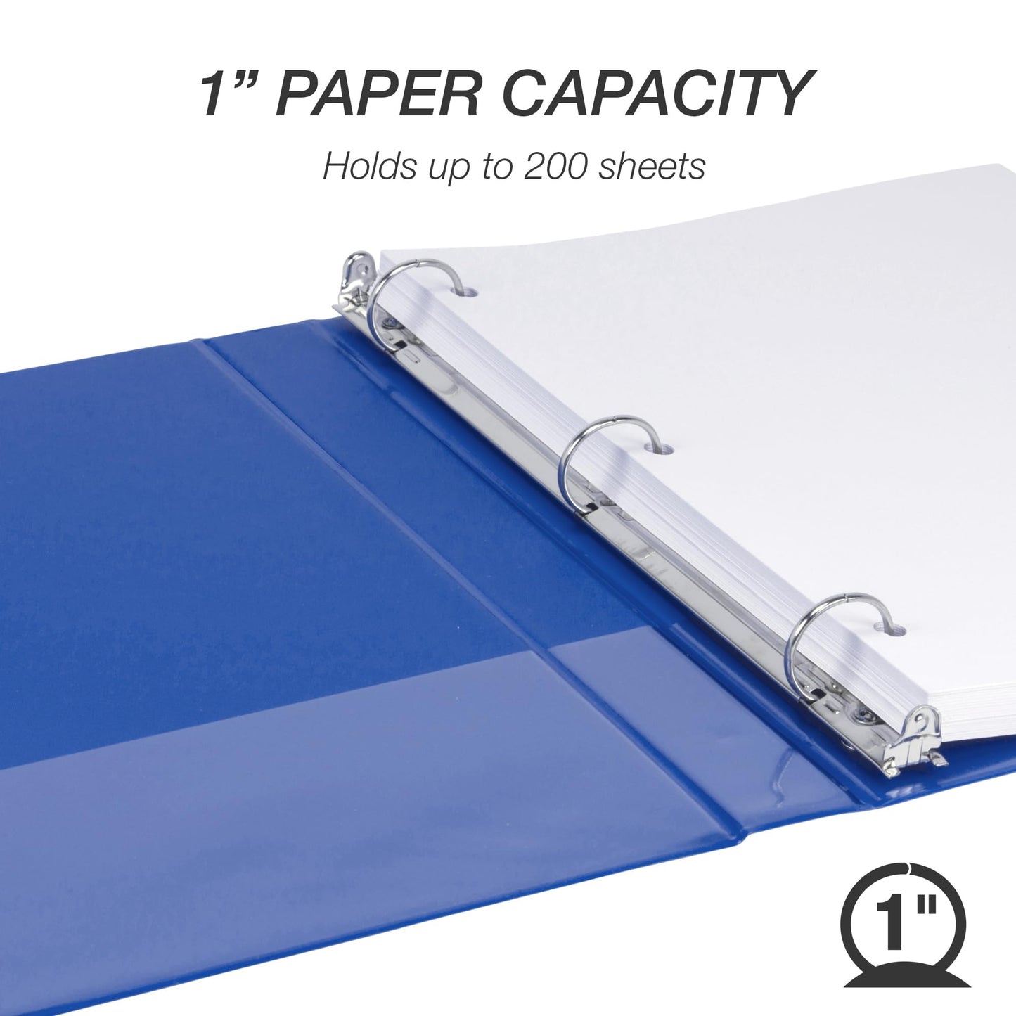 Samsill 1 Inch 3 Ring Binders, Economy Round Ring, Clear View Cover, 200 Sheet Capacity - for School, Home, Office - Blue, 12 Pack