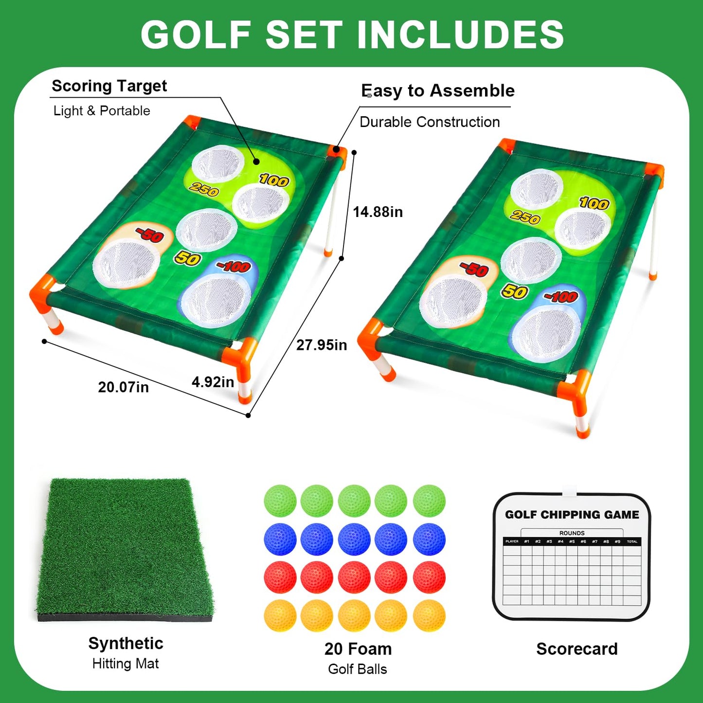 TOY Life 2 Pack Golf Cornhole Game Corn Hole Set Chipping Golf Game for Adults Kids Backyard Yard Training Equipment Outdoor Indoor (NO Club Included)