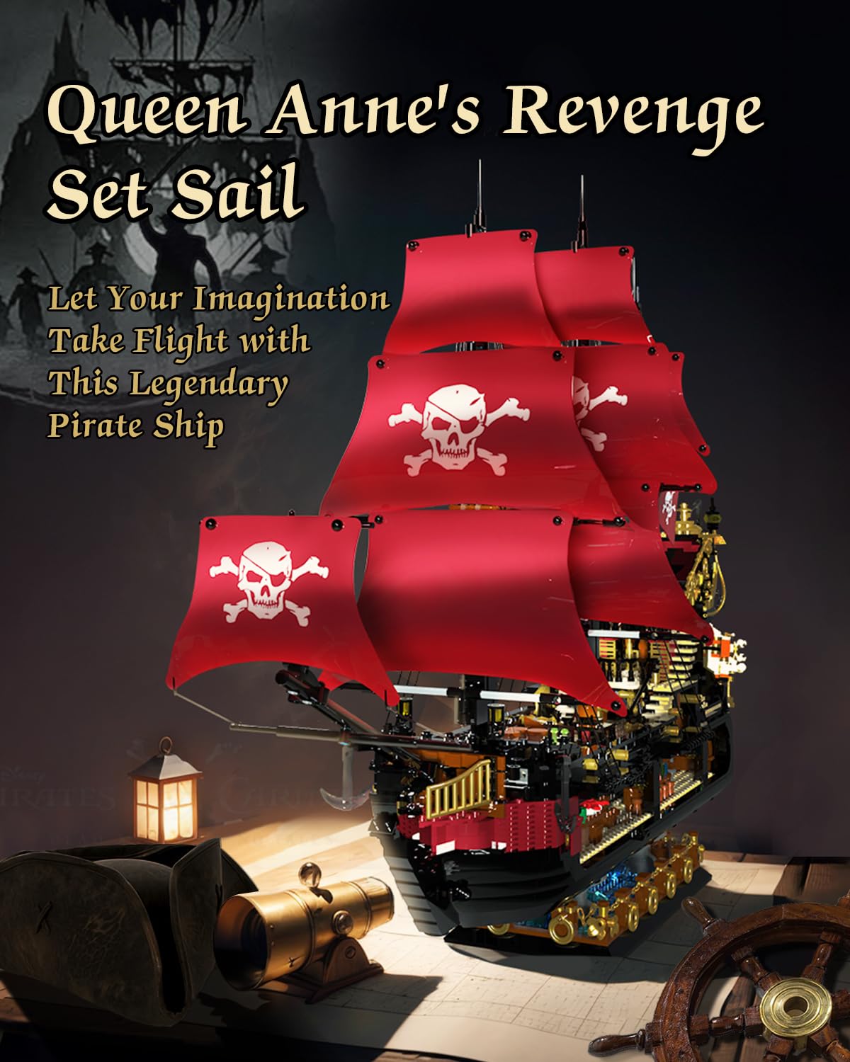 Adult Pirate Ship Building Kit, Queen Anne's Revenge Pirate Ship Mini Building Block Sets for Adults, Construction Toys Gift for Teens & Men, Not Compatible with Lego Pirate Ship, 3399 PCS