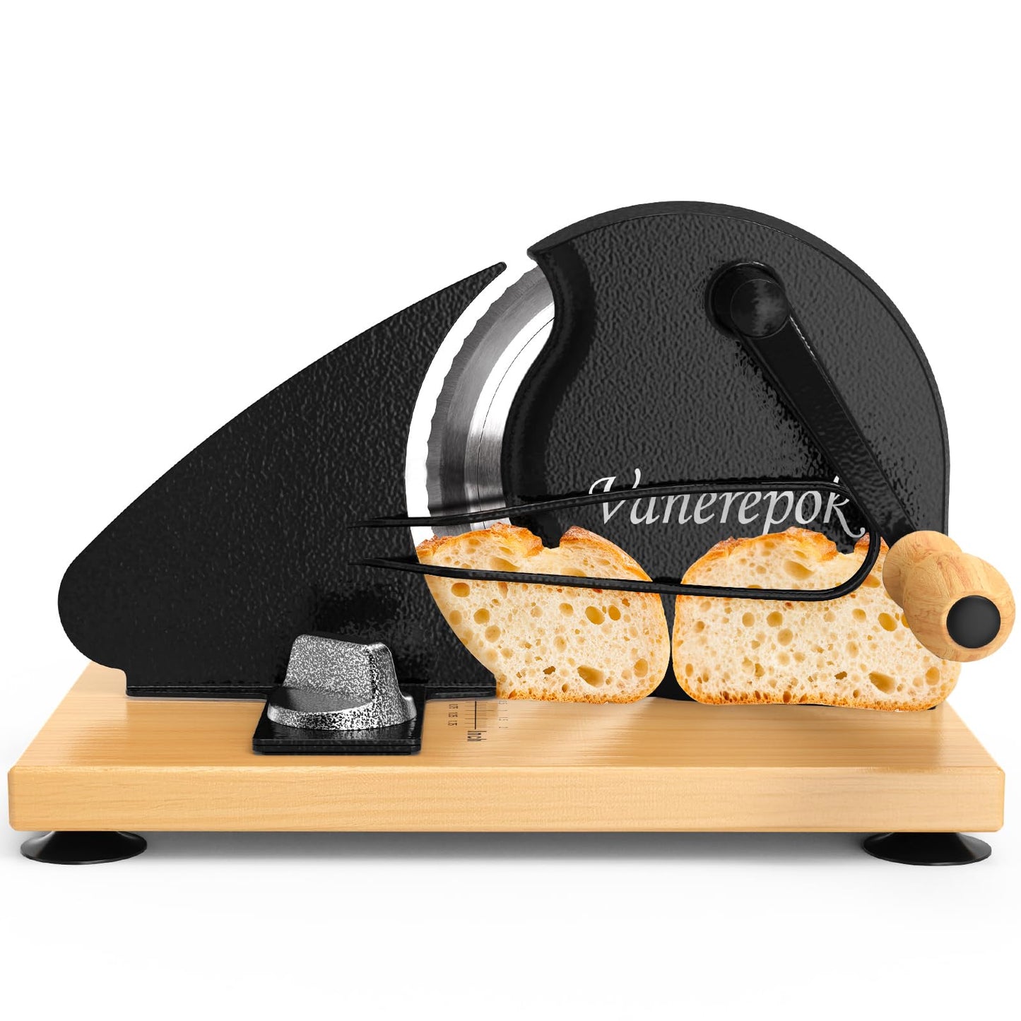 vanerepok Upgrade Manual Bread Slicer for Homemade Sourdough Bread, Classic Hand Crank Home Bread Slicer With Scale Line and Steel Fence, Sharp Blade, Adjustable Width for Homemade & Commercial Use