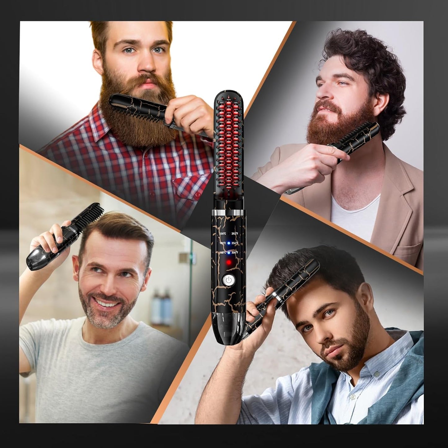Beard Straightening Heat Brush for Men Cordless Beard and Hair Straightener Hot Comb with 3 Temp Settings, Mini and Anti-Scald丨Auto Shut Off for Home Travel, Gifts for Men