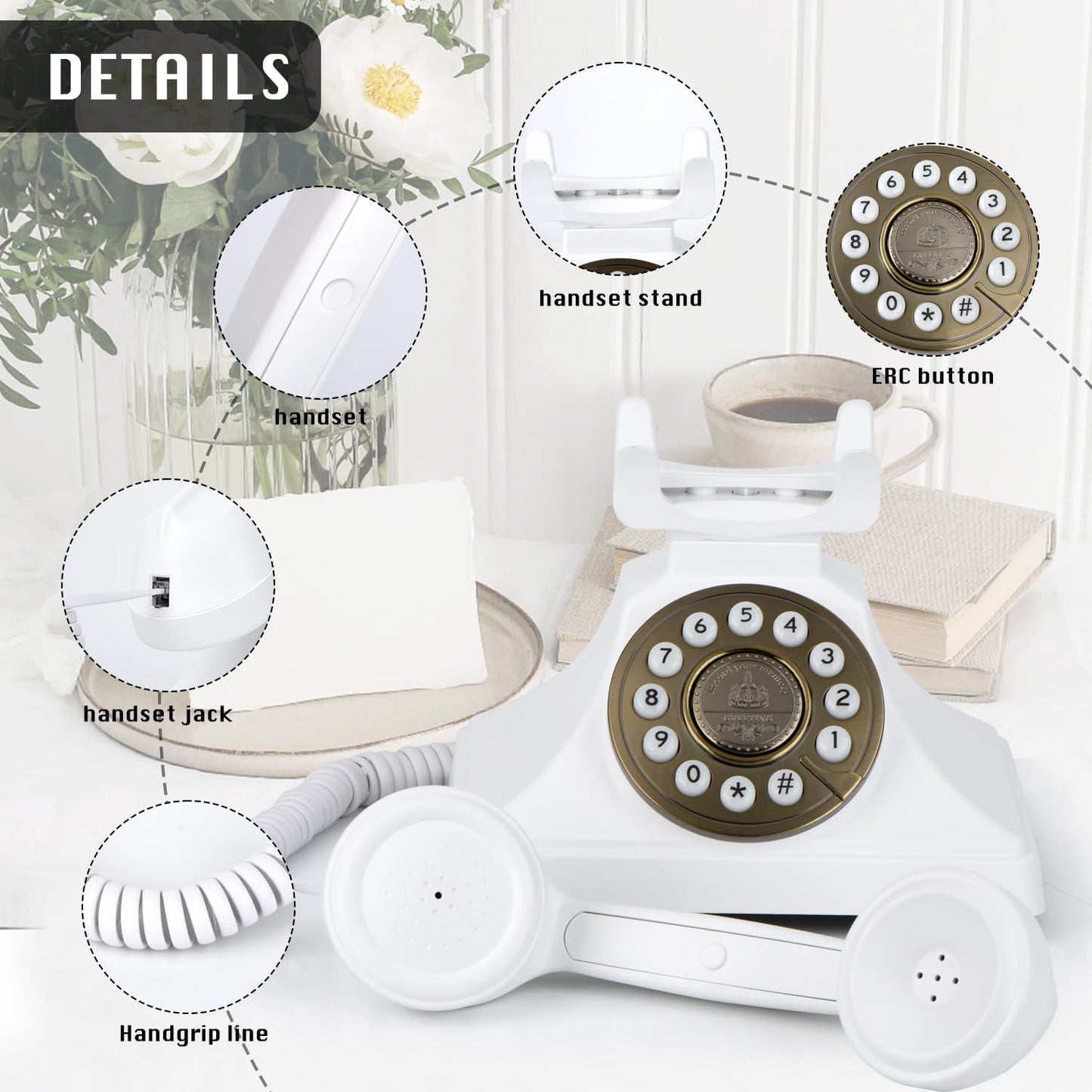 MCHEETA 2025 Latest Audio Guest Book Wedding Phone, Wireless Audio Guestbook Phone, Customized Voice Message Recording for Weddings, Graduation Parties and Banquets, Retro Style,Low Radiation,White