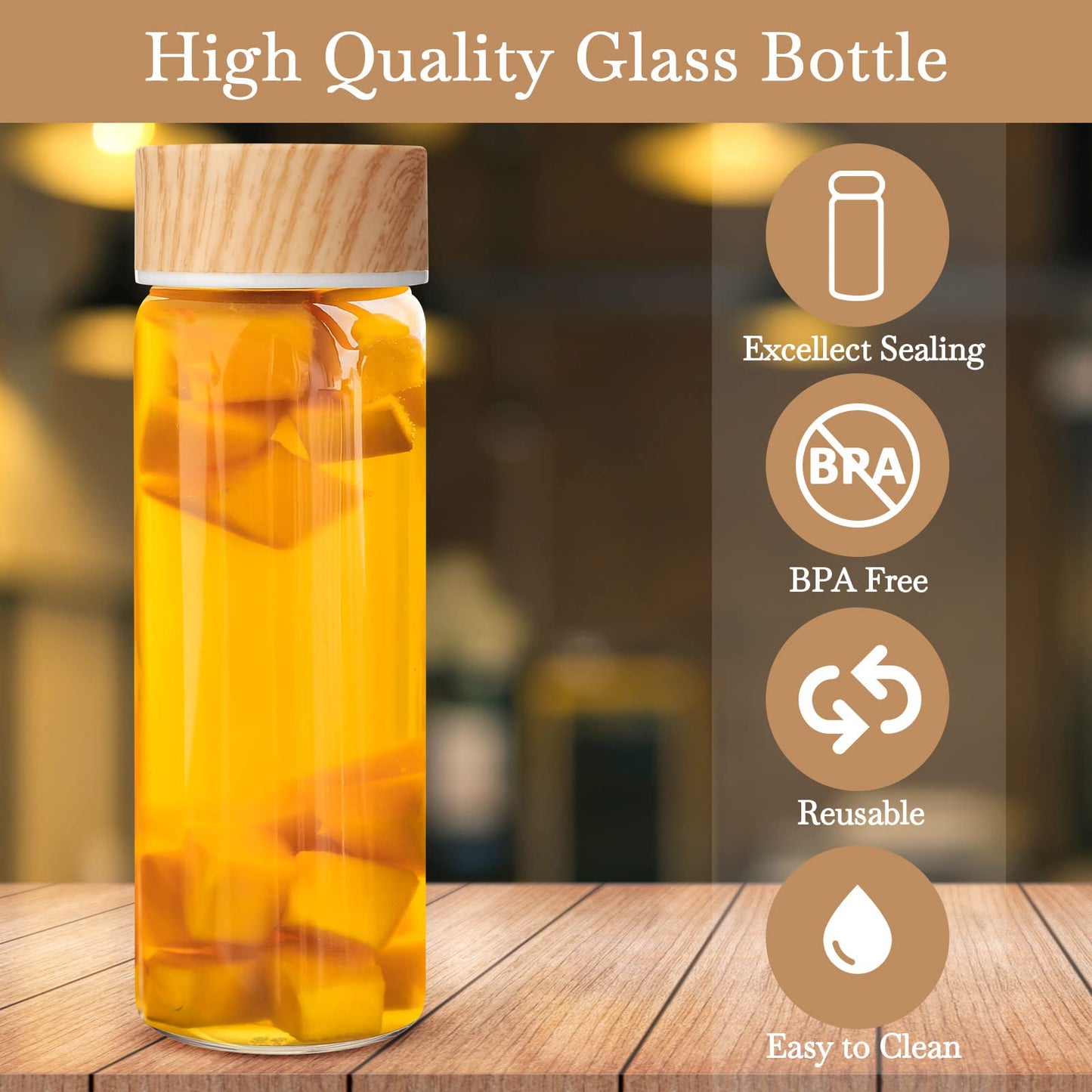 Zubebe 6 Pack Glass Bottle with Lids 16 oz Wide Mouth Juice Milk Drinking Glass Bottles Reusable Airtight Juicing Cups Leak Proof Water Jar for Juicing Tea Milk Beverage Storage