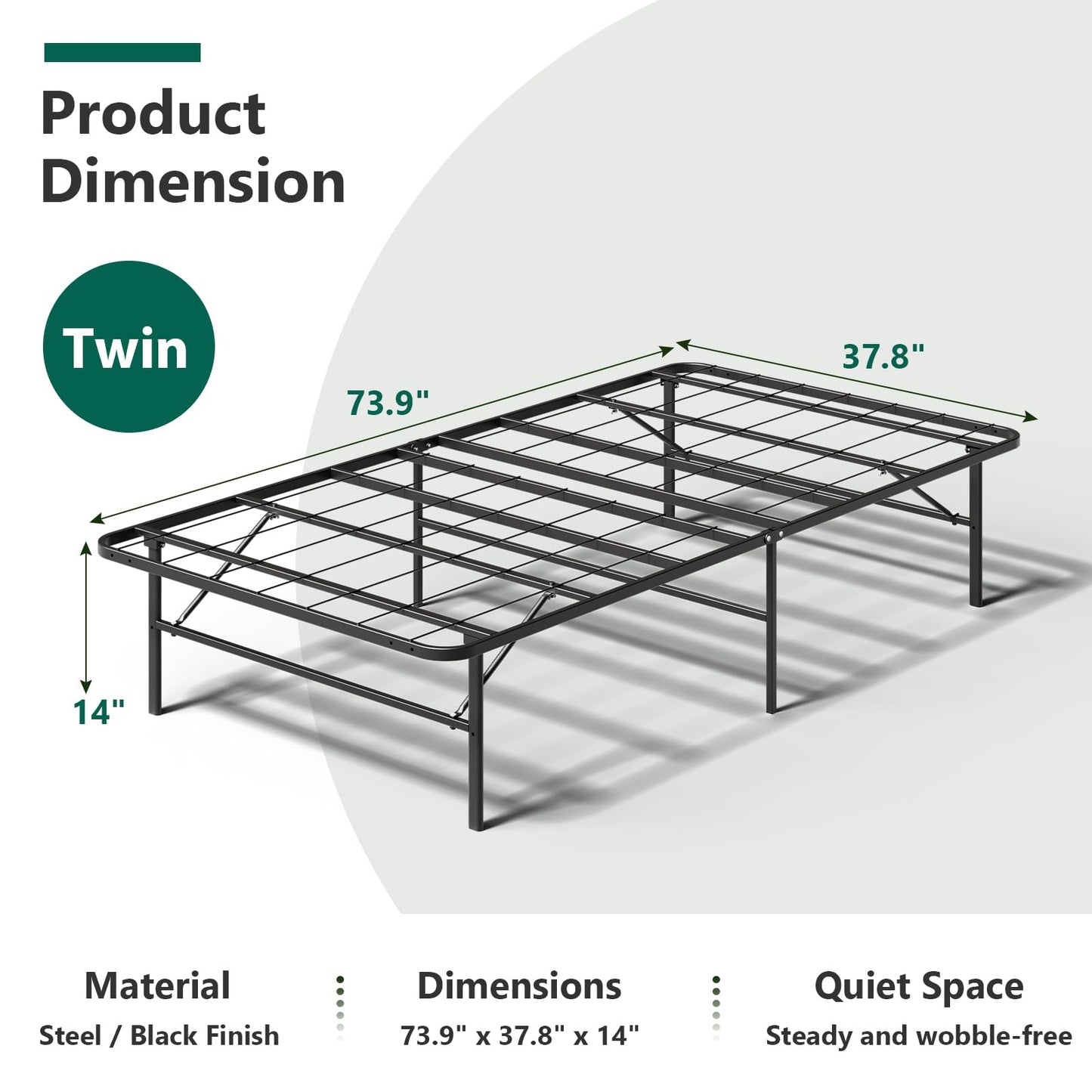 FurniEdge 14 Inch Foldable Twin Size Bed Frame, Heavy Duty Metal Platform Bed with Underbed Storage, Noise Free, Tool-Free Easy Assembly, No Box Spring Required
