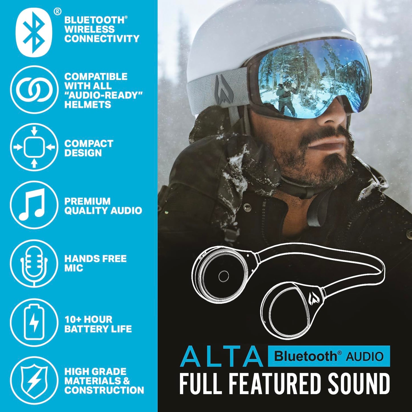 Wildhorn Alta Wireless Bluetooth, Drop-in Headphones - HD Speakers Compatible Any Audio Ready Ski/Snowboard Helmet Headphones. Glove Friendly Controls, Microphone for Hands-Free Calls