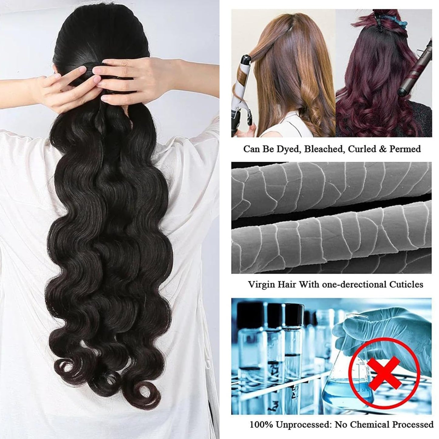 Beautymoon Brazilian Human Hair Weave 3 Bundles Body Wave 12 14 16 Inch 100% Unprocessed Virgin Hair Extensions Tangle-Free Natural Color for Black Women