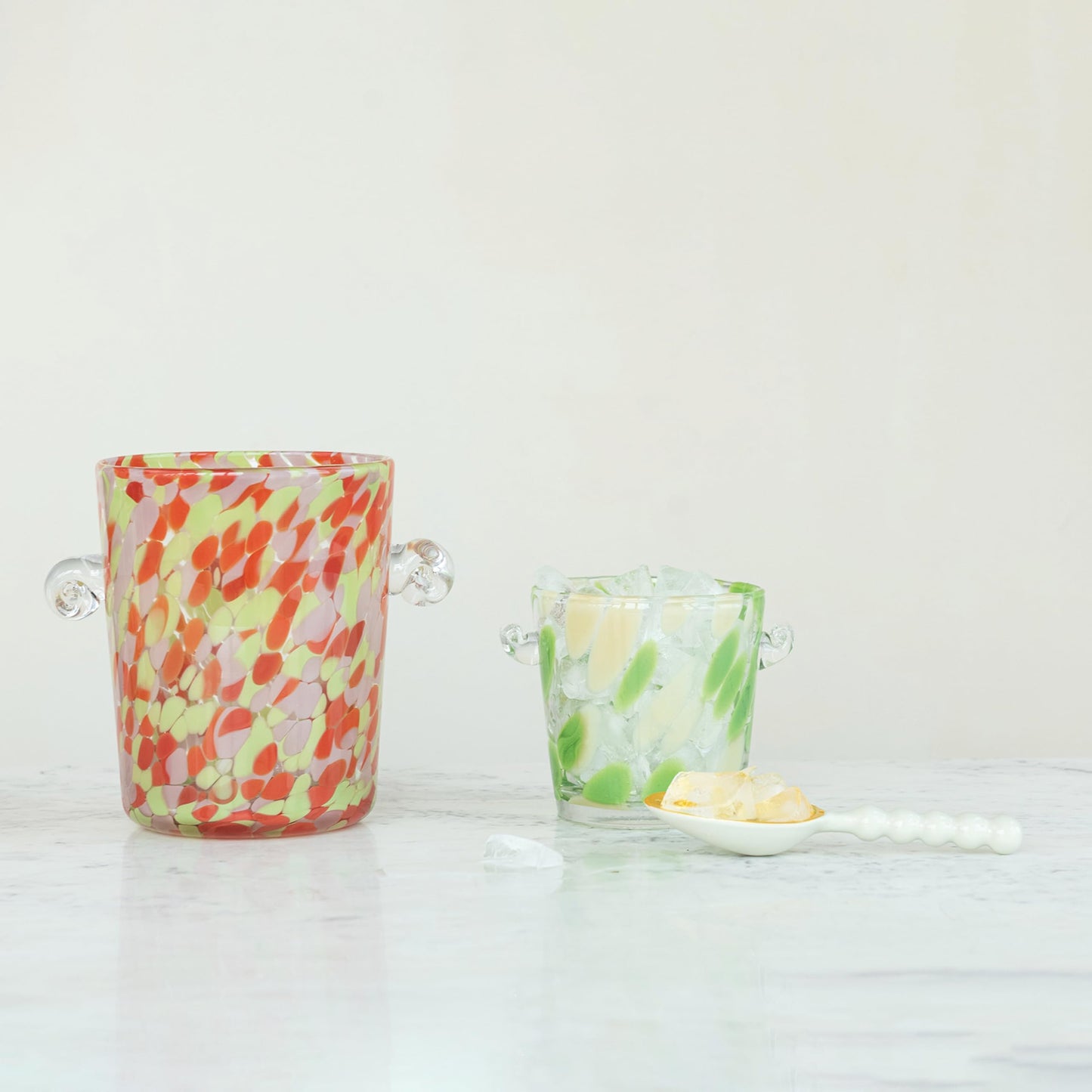 Creative Co-Op 32-Ounce Confetti Glass Ice Bucket with Handles, Yellow and Green