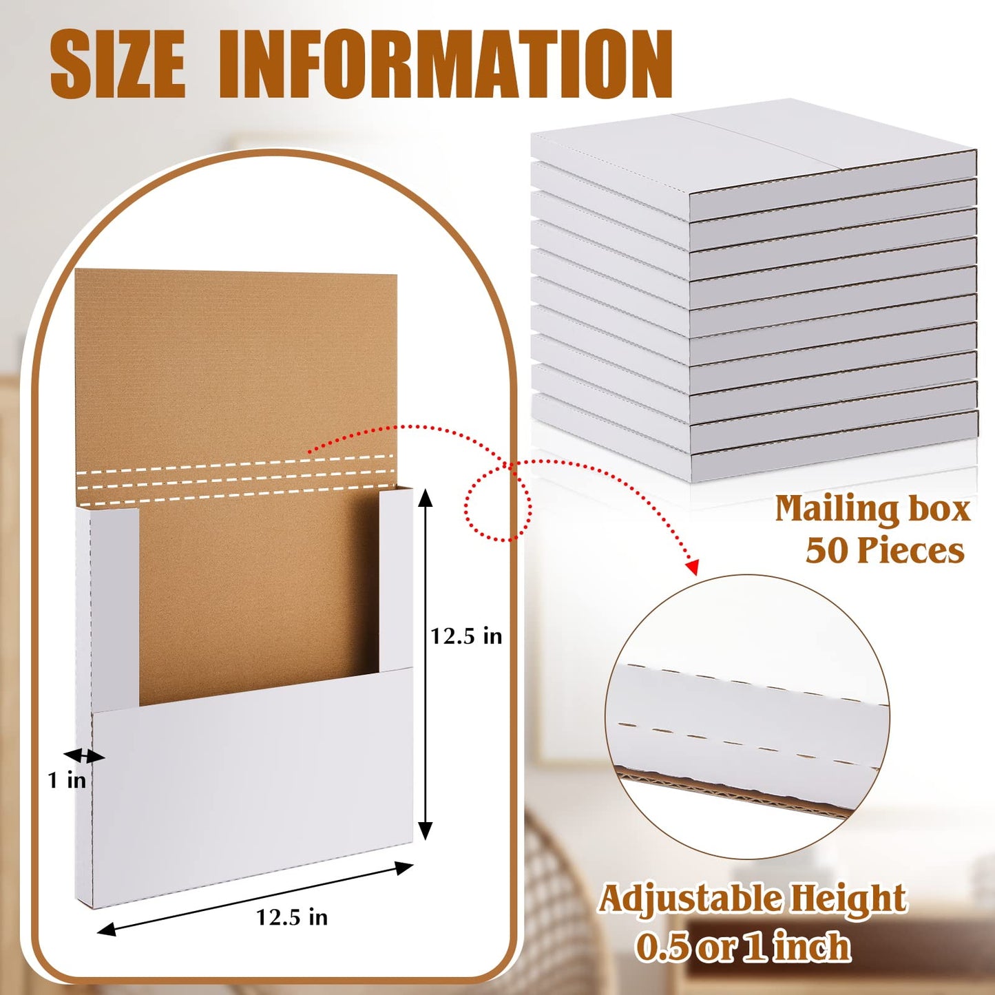 Tinlade 50 Pack Vinyl Record Shipping Boxes 12.5" x 12.5" x 1" White Vinyl Records LP Mailers Fold Cardboard Album Mailing Box Multi Depth Album Bag for Packaging Moving Storage