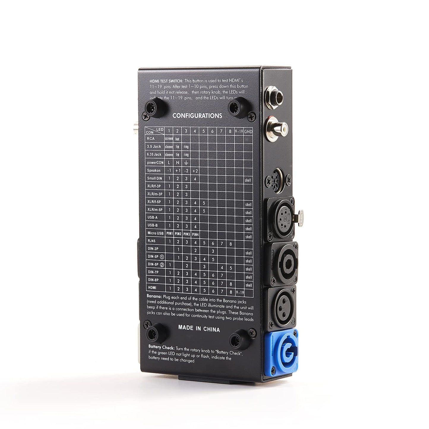 MFL. 15-Plug Audio Cable Tester Line Finder Black 15-in-1 Cables Checker 10-Way Switch Wire Tracker with LED Indicators, Rectangular