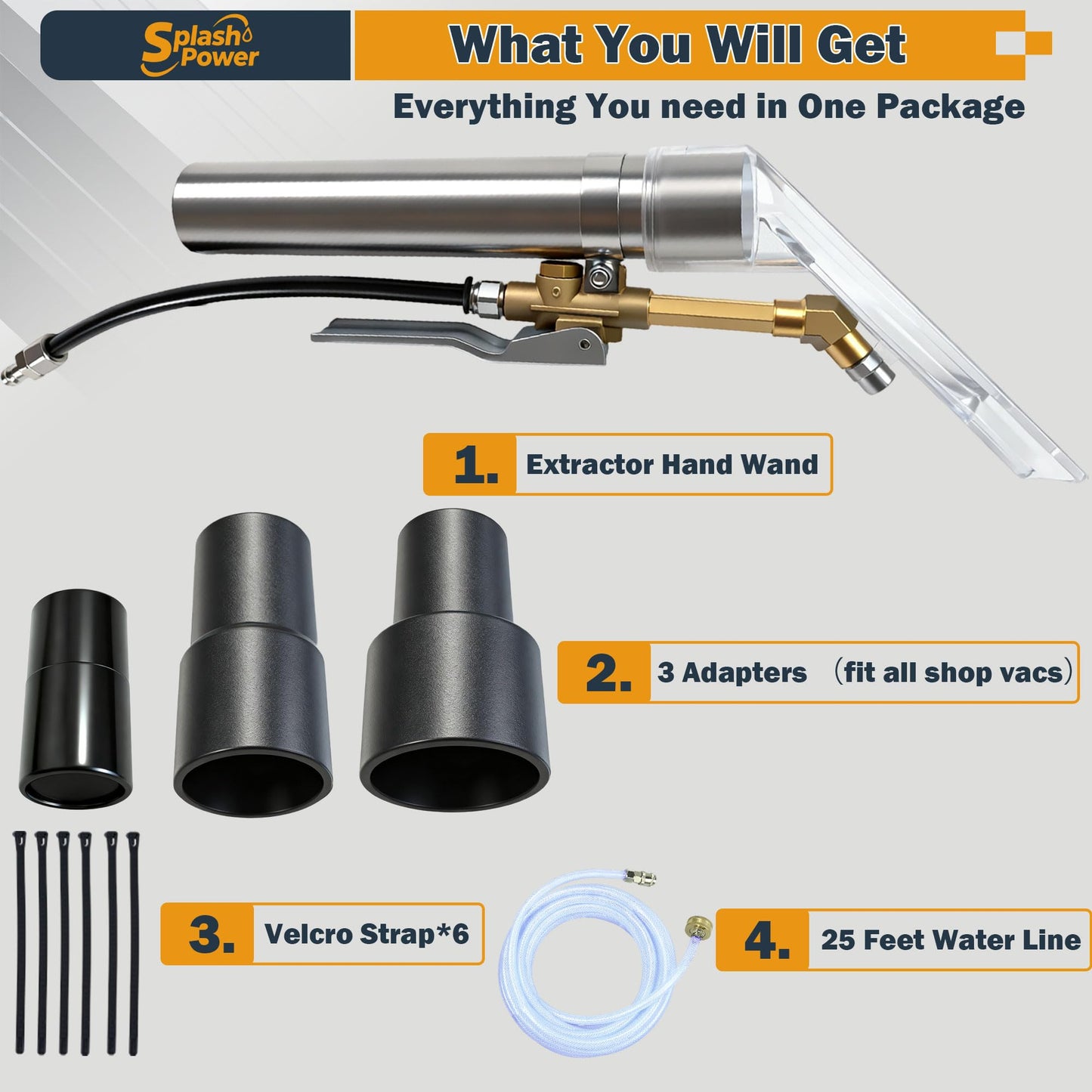 SplashPower Shop Vac Extractor Attachment Kit for Wet/Dry Vacuum, Universal Hose Adapter for Carpet Upholstery Cleaning & Auto Detailing