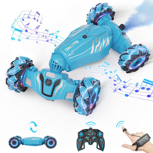 Dysaim Gesture Sensing RC Stunt Car, Cool Birthday Gifts for Boys Ages 6-12 Toys, 4WD Remote Control Car 360° Rotate Transform Drift RC Cars with Lights Music Sprayer, 2.4Ghz Hand Controlled
