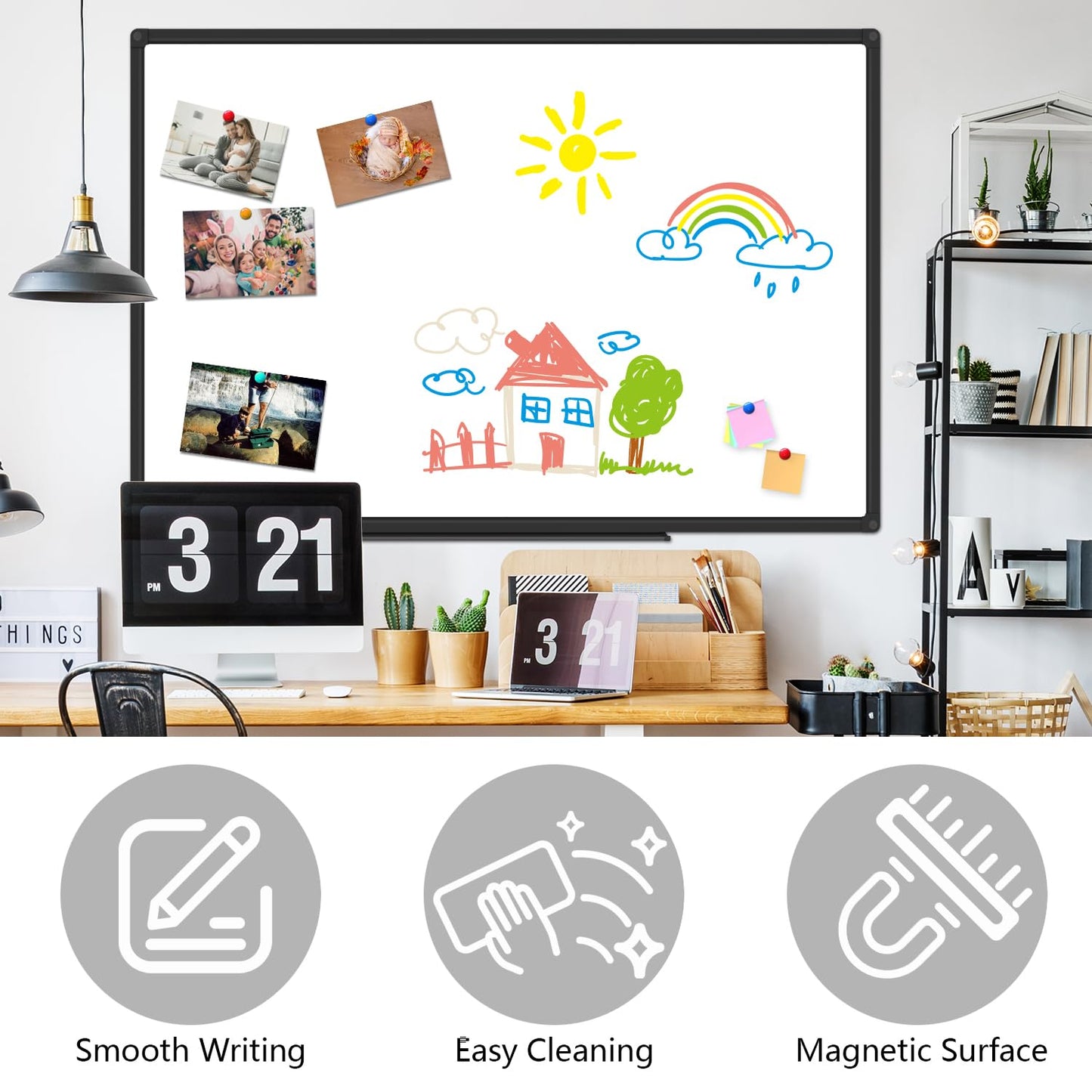 XBoard Magnetic Whiteboard 48 x 31 Inches, Dry Erase Board with Black Aluminum Frame