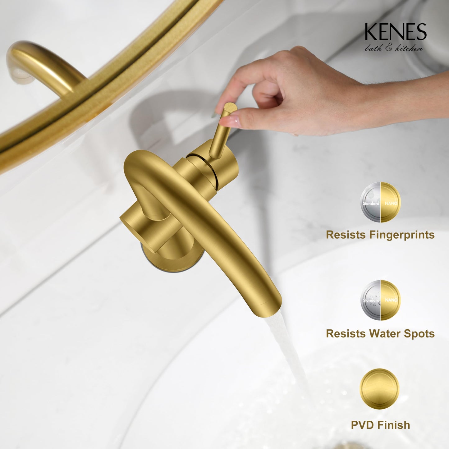 KENES Brushed Gold Single Handle Bathroom Faucets Modern Prep Wet Bar Sink Faucets Bathroom Sink Faucet with Drain Assembly & Deck Plate, Farmhouse RV Camper Outdoor Utility Faucet, KE-9005B-4