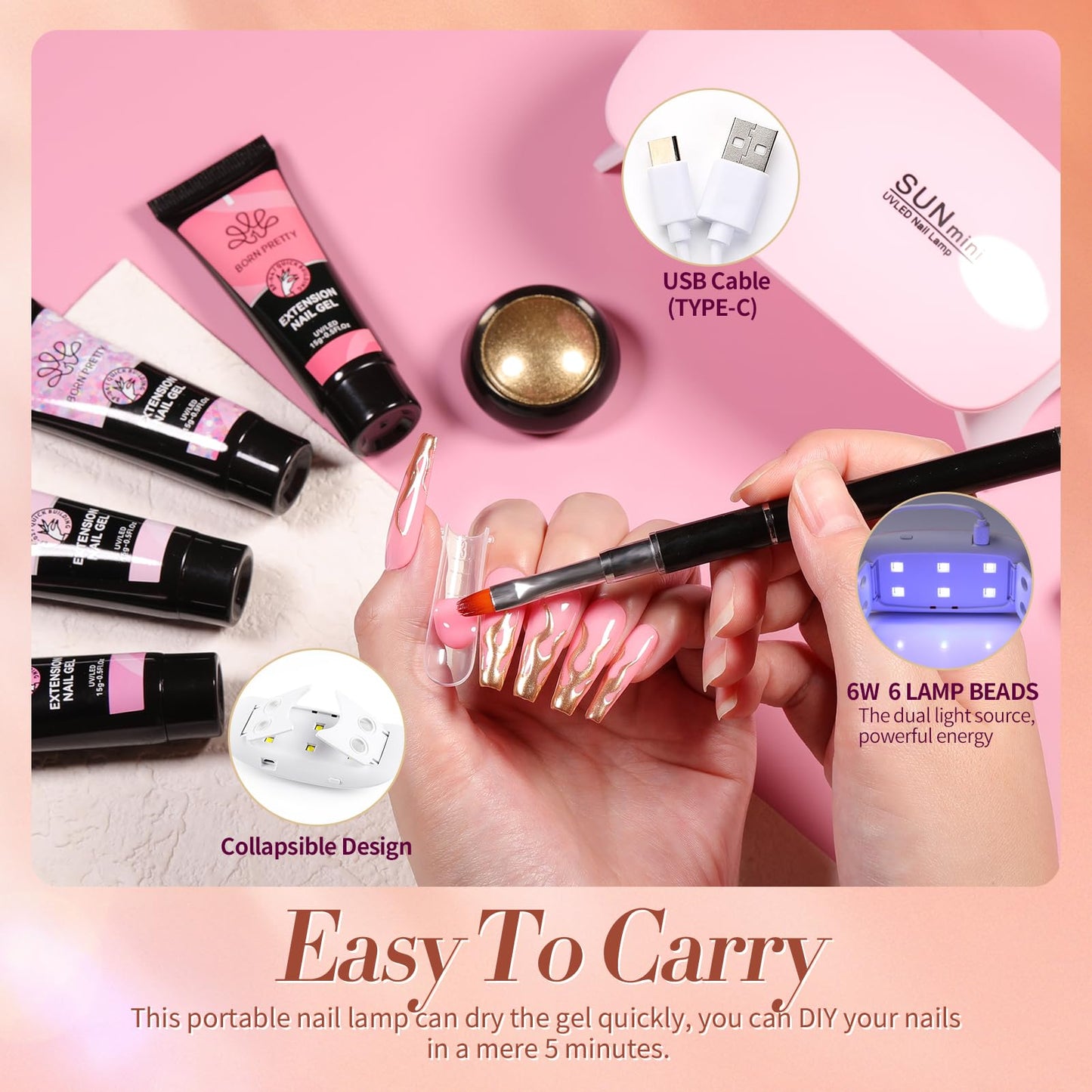 BORN PRETTY Poly Extension Gel Kit-12 Colors Extension Nail Gel Kit Nude Clear Jelly Pink All-In-1 Kit Builder Glue Gel with Nail Lamp Base Top Coat Set Nail Forms French Manicure Ideal Gifts