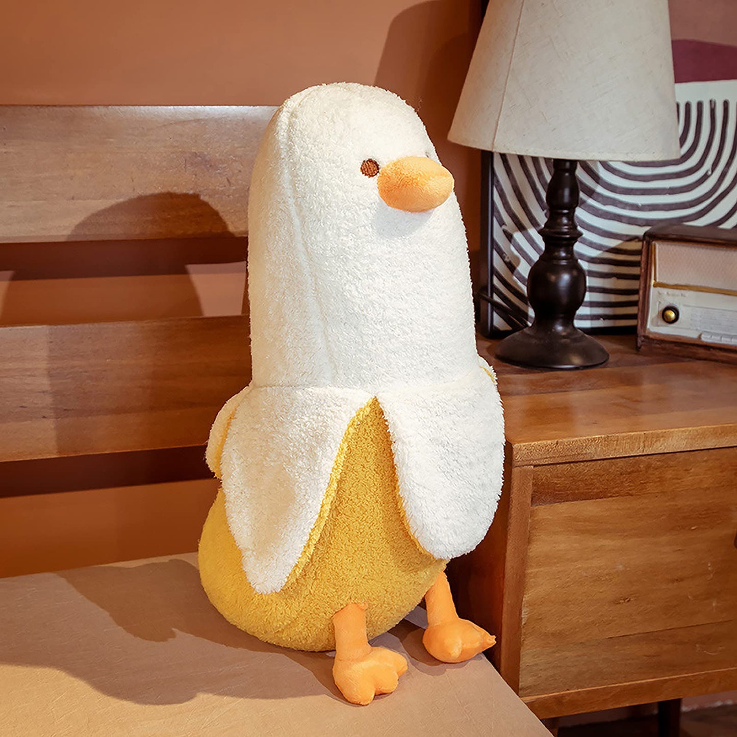 PEACHCAT Banana Duck Plush Toy Cute Plushie Hugging Plush Pillow Duck Stuffed Animal for Girls and Boys White 27.5"