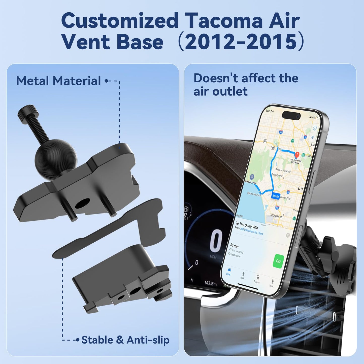 Kaishengyuan Car Vent Magnetic Charging Phone Mount Compatible with 2012 2013 2014 2015 Toyota Tacoma, Metal Cell Phone Holder 2nd Tacoma Accessories Cradles Bracket Stand for All Smartphones