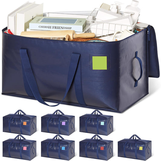 DAYSEON Heavy Duty Moving Bags Extra Large, Premium Storage Bags with Durable Zippers, Reinforced Handles, Moving Supplies for Clothes, Bedding, College Dorm Essentials, 8 Pack Blue