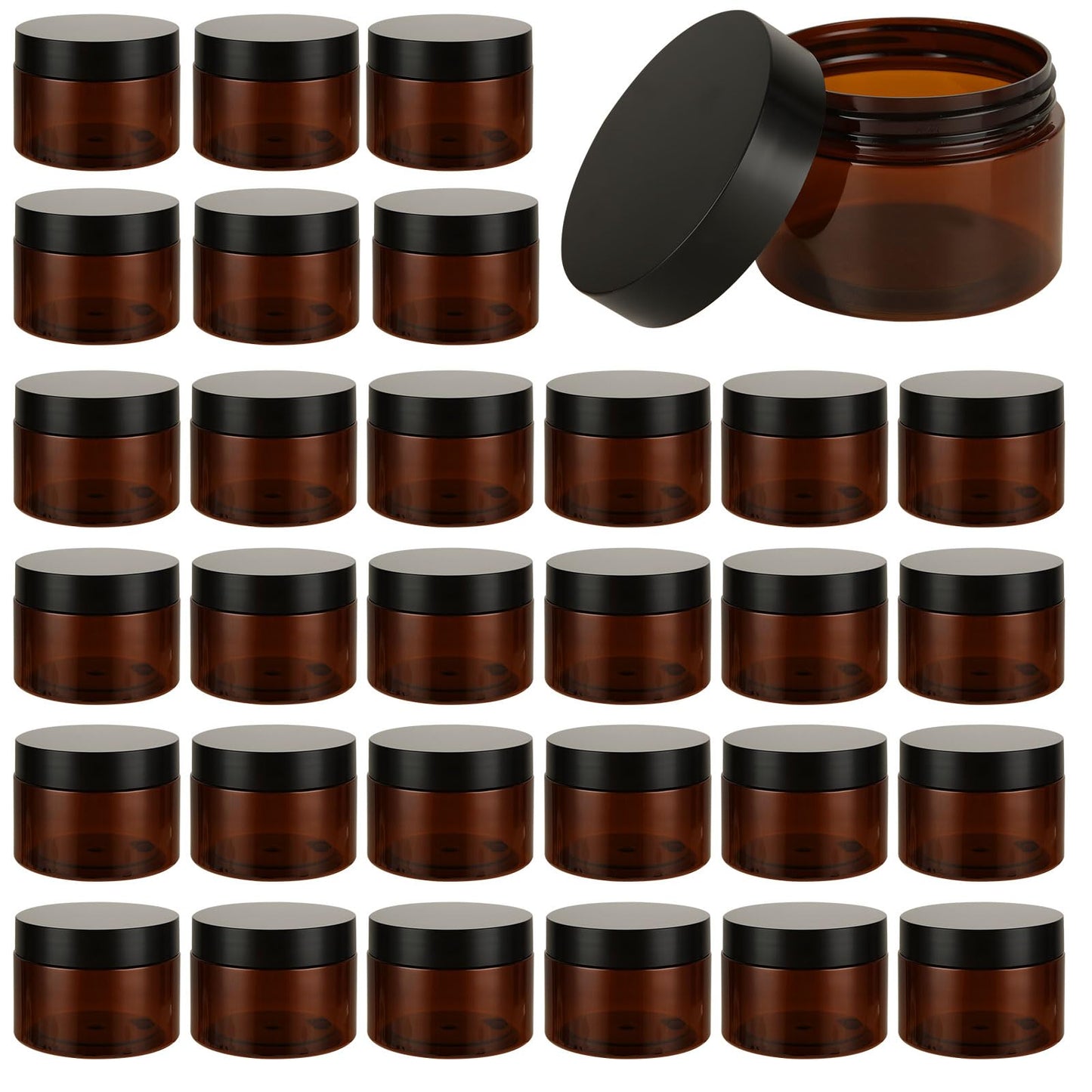 JMIATRY 50Packs 4OZ Plastic Amber Jars with Lids Refillable Ambers Plastic Jar 120ML/4 Ounce Empty Amber Containers for Cream, Cosmetic, Body Butter, Lotion