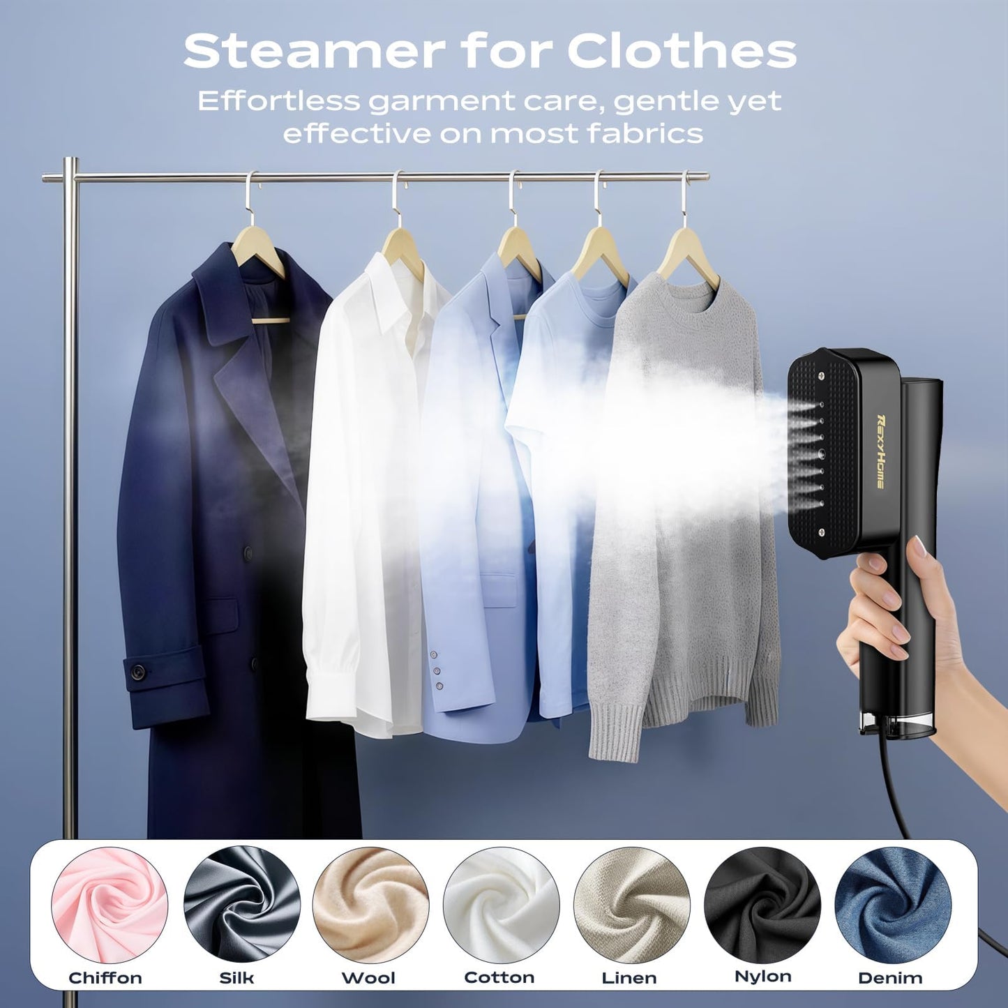 REXYHOME Travel Steamer for Clothes: 1000W Powerful Clothes Steamer & Iron 2 In 1, Fast Heat Up with 4 Modes, Portable Handheld Garment Steamer, Quick Wrinkle Removal for Home & Travel, 110-120V
