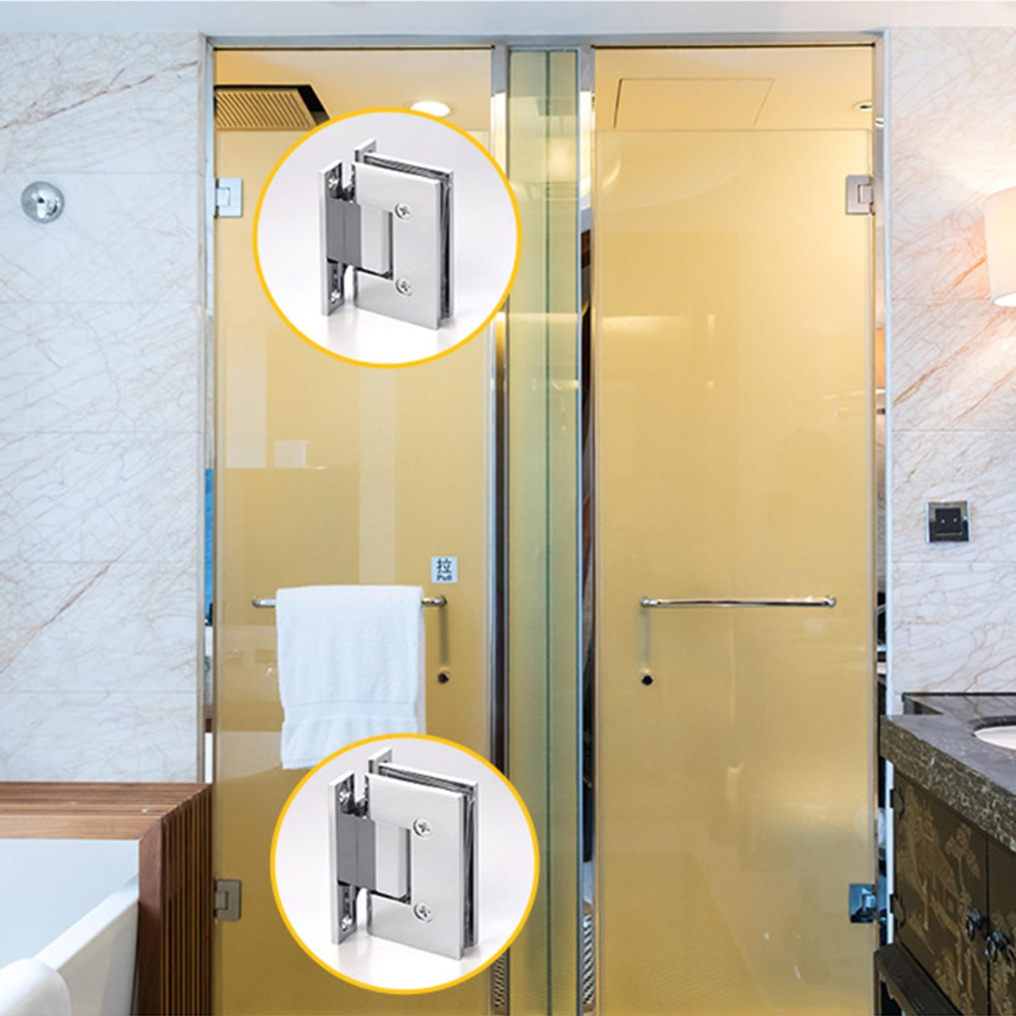 NovaNectar Brass Glass Door Hinge,90 Degree Heavy Duty Short Back Plate Hinges, Shower Door Hardware Replacement for 5/16" to 1/2" (8 to 12 mm) Tempered Glass, Chrome